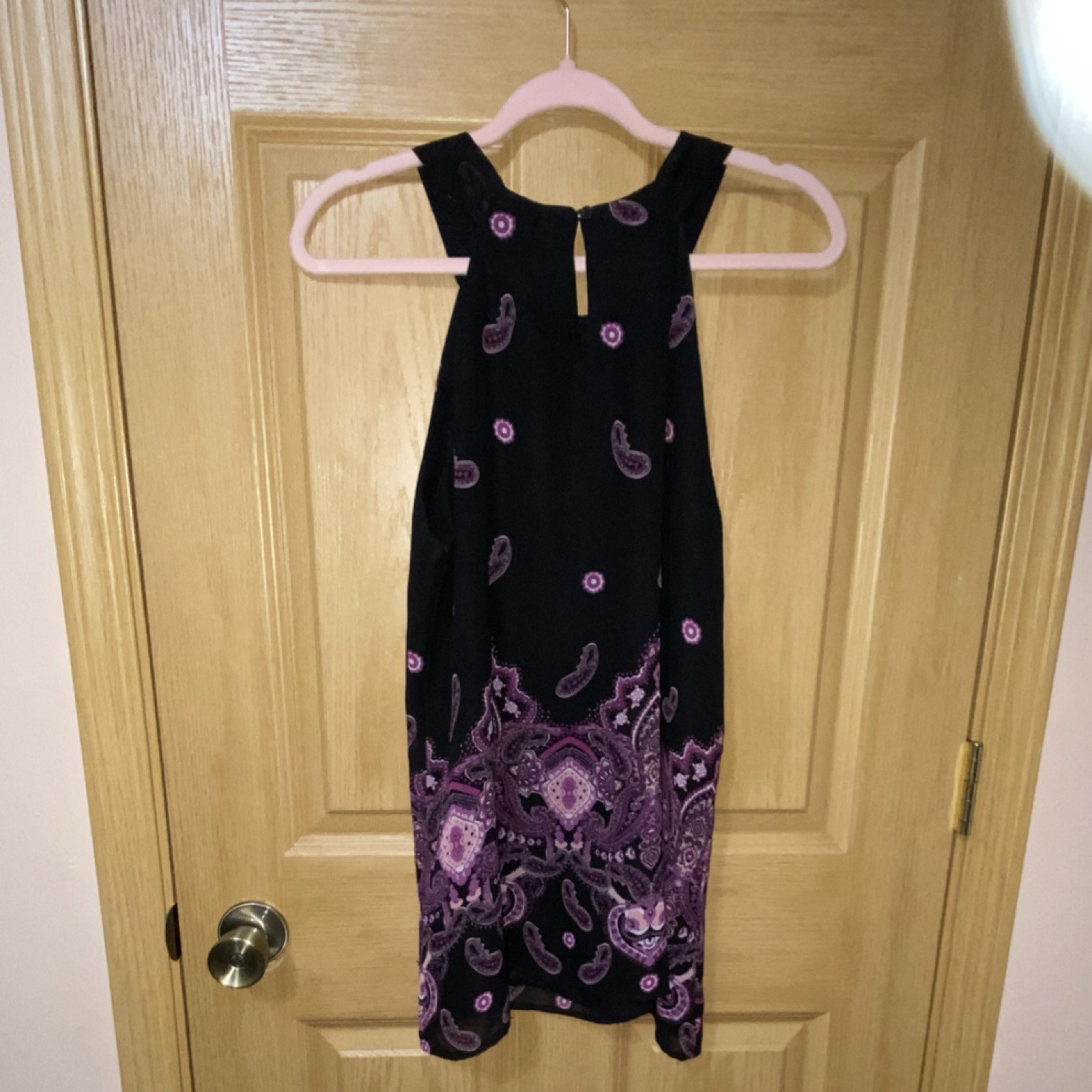 Apt. 9 Womens L Black/Purple Paisley Shift Dress Halter Neck Sleeveless