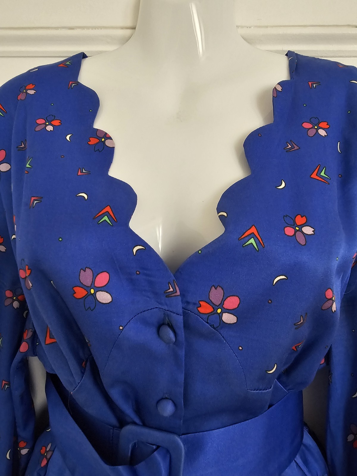 Olivia Rubin Katya Blue Ditsy Floral Silk Mix Satin Print Midi Dress UK 18
