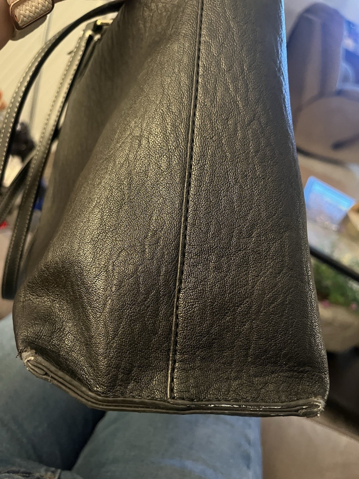 Calvin Klein Black Large Pebbled Logo Tote Gold Hardware Zip Lined Bag Charm