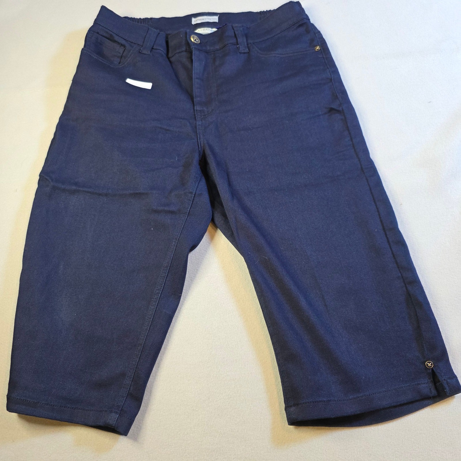 Catherines Navy Blue Sateen Stretch Capri Pants Petite 16WP Cropped Trousers