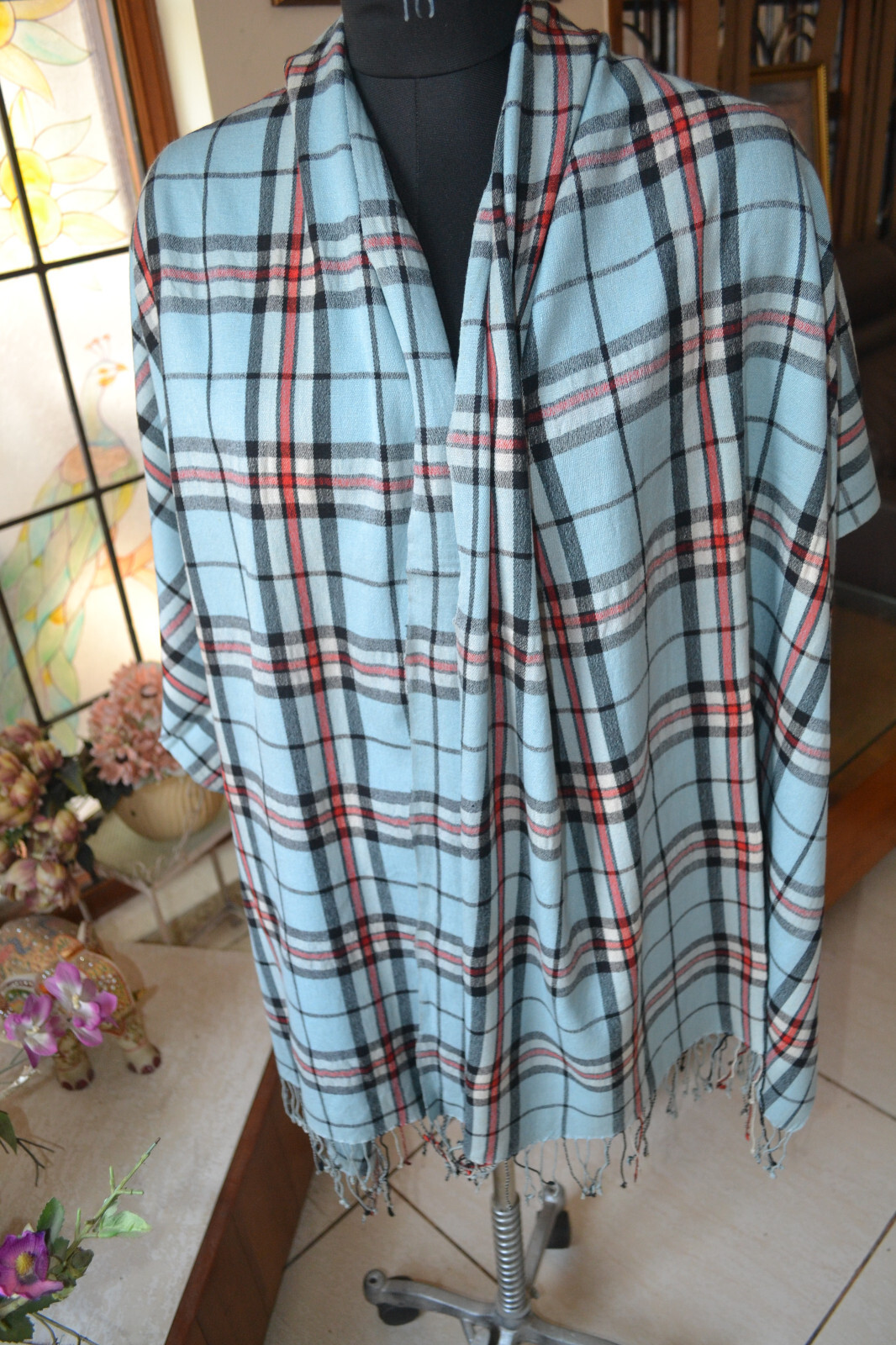 LARGE SIZE THROW CHECK PASHMINA~Silk CASHMERE PLAID ~ 5 DESIGNS CHOICE