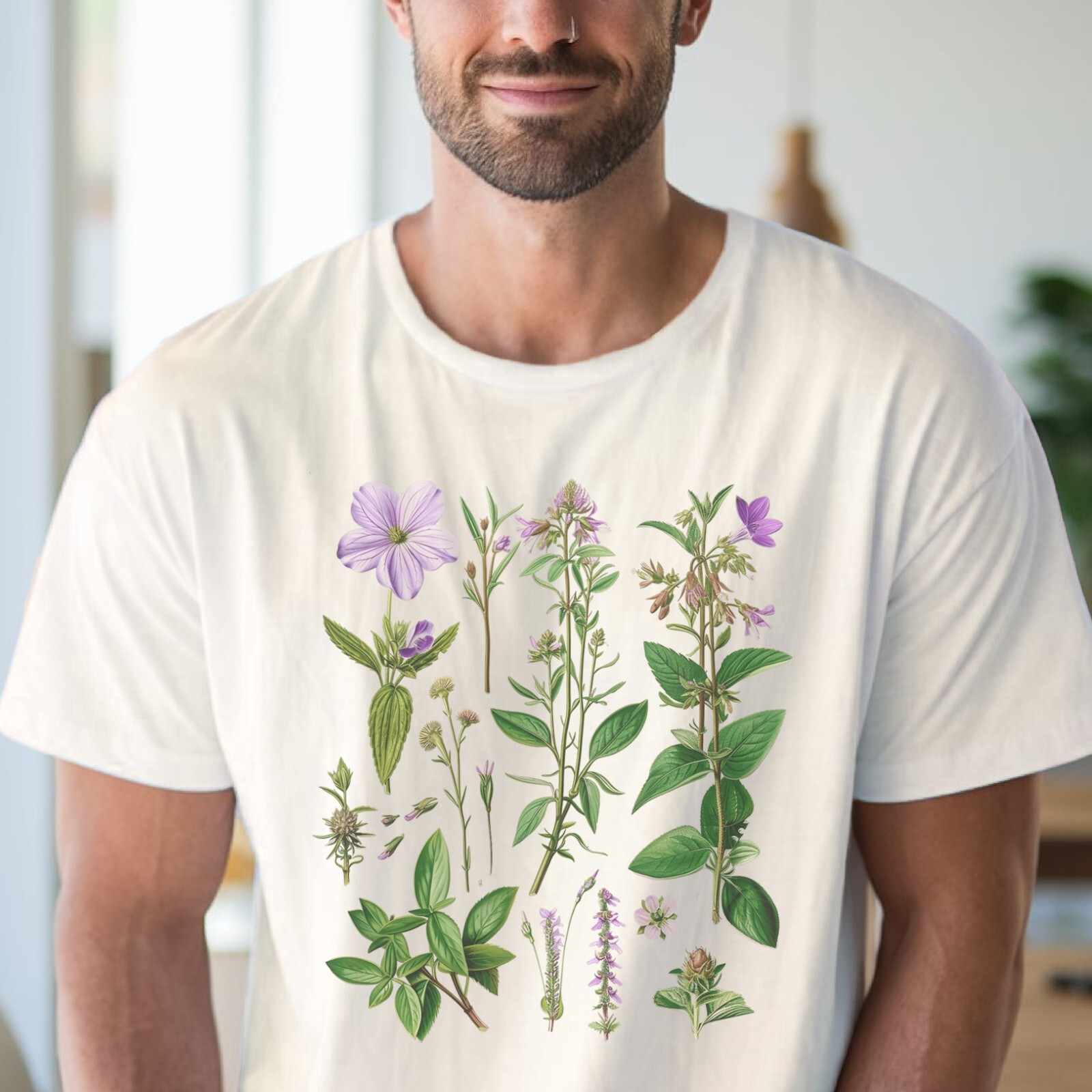 Floral Herb Tee Botanical Print TShirt Garden Flowers