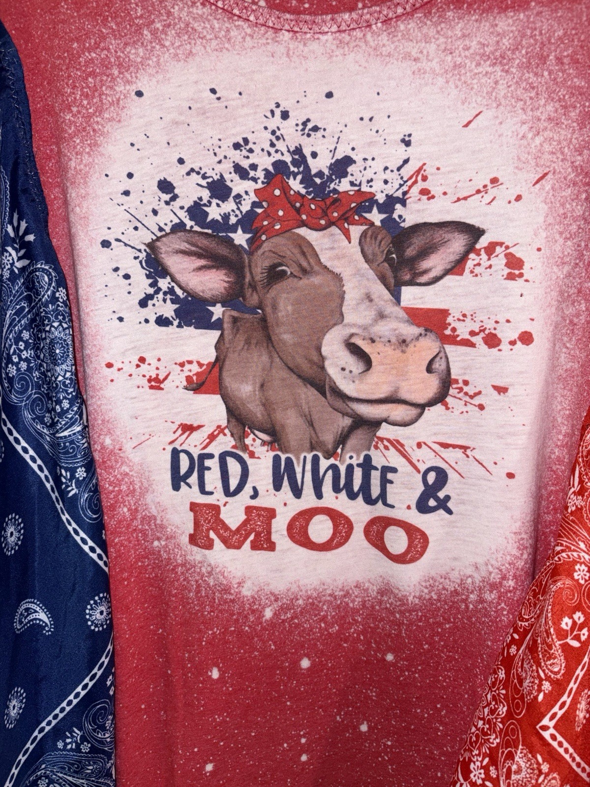 Bella+Canvas Upcycled Poncho Bandanna T-shirt Boho 4th Of July Cow Plus 2xl
