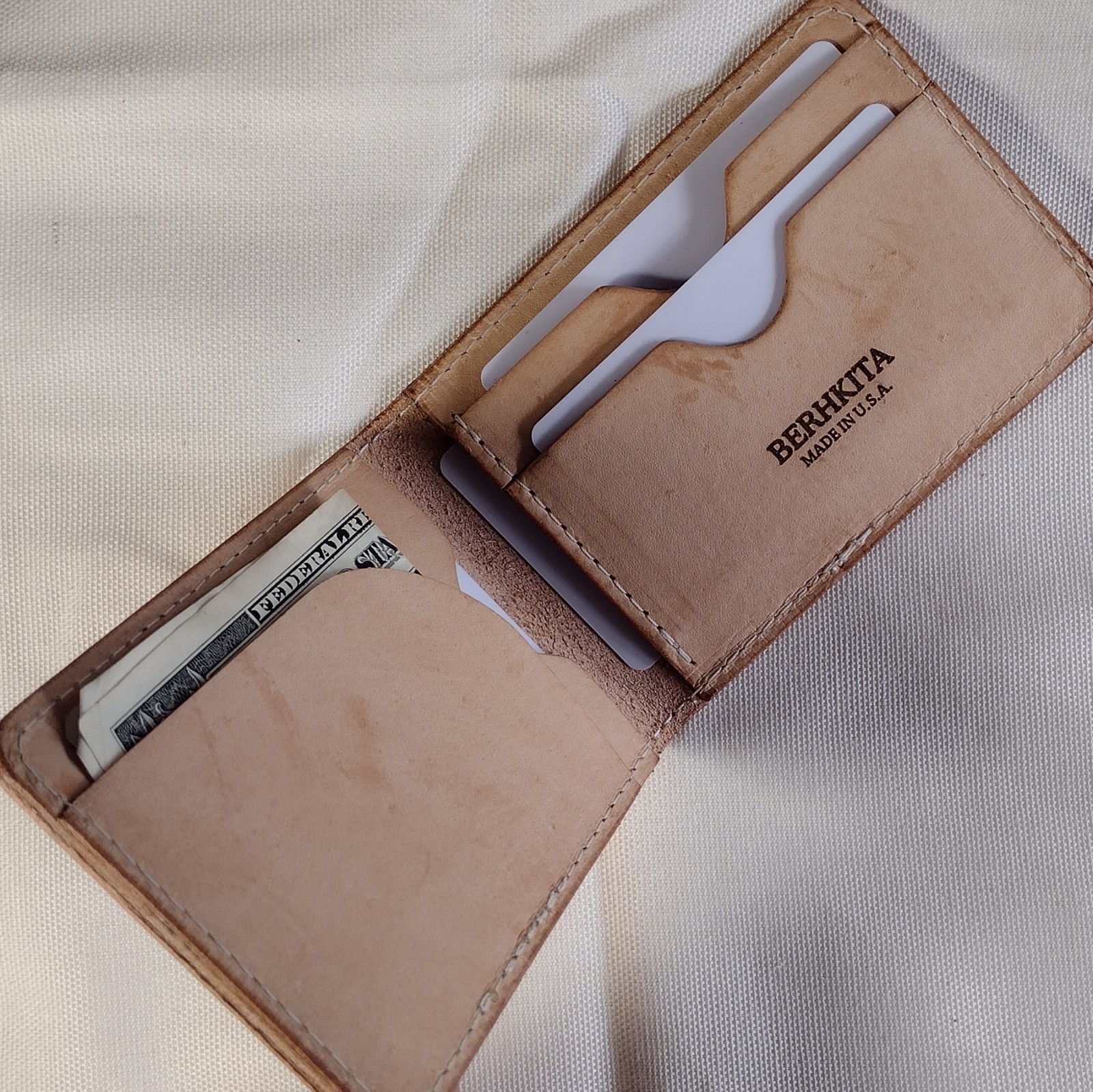 handmade real leather card holder natural veg tan minimalist bifold