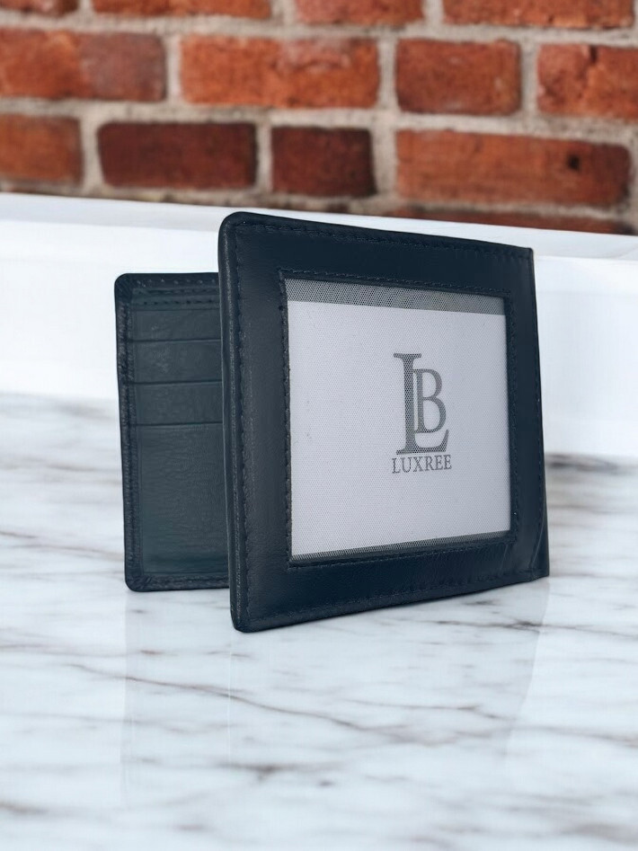 RFID Blocking Mens Genuine Leather Black Flap Credit Card ID Holder Slim Bifold