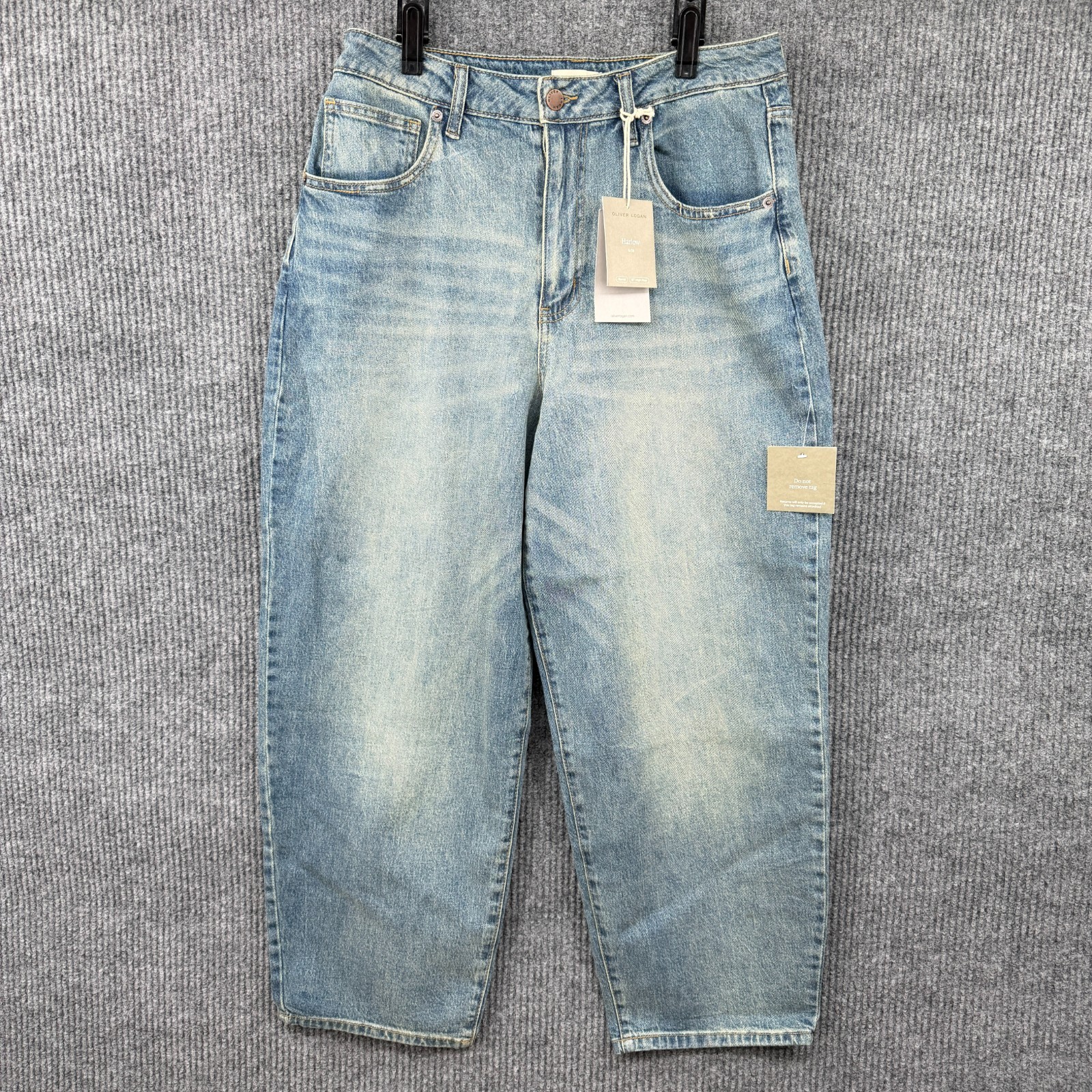 New Oliver Logan Women’s Barrel Leg Denim Jeans Indigo High Rise Harlow 8/29