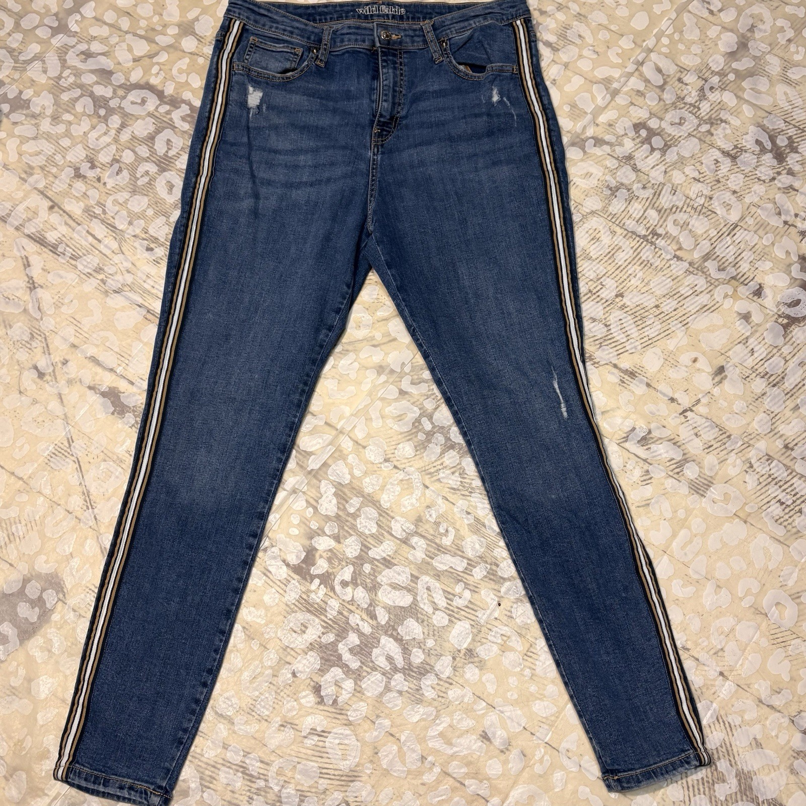 Wild Fable Jeans Women’s 14/32R Denim High Rise Skinny Retro Striped Trim
