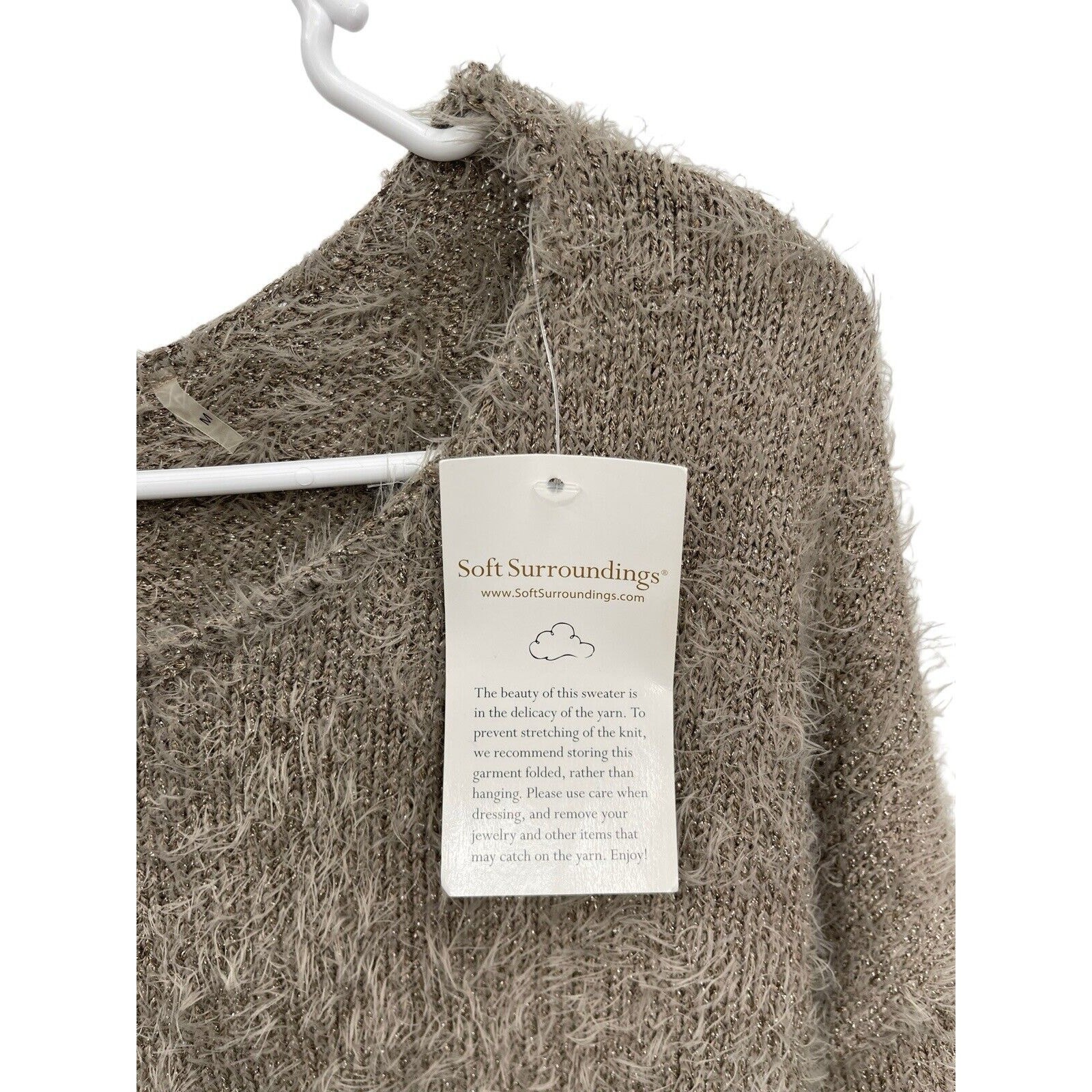 NWT Soft Surroundings Subtle Shimmer Sweater Eyelash Fuzzy Greystone Medium