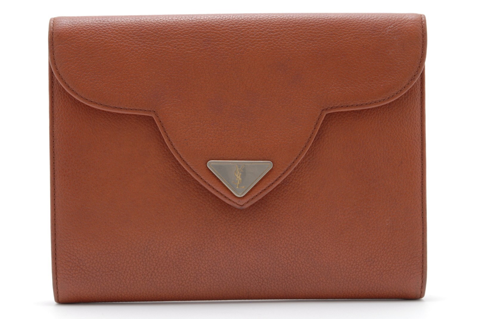 Yves Saint Laurent Clutch Bag Leather Purse Brown Vintage YSL