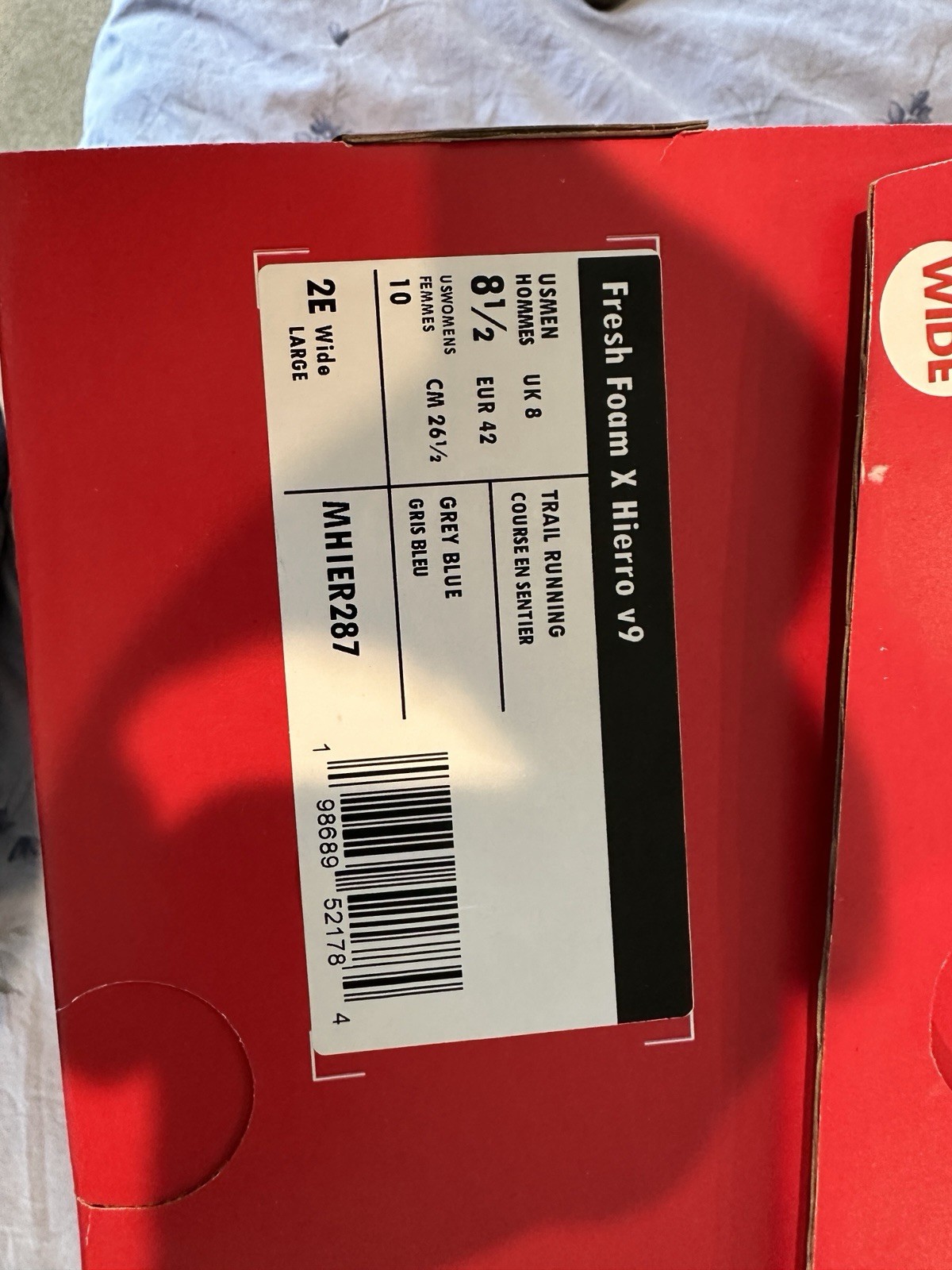 Worn Once! Men’s FRESH FOAM X HIERRO V9 Slate 8.5 wide