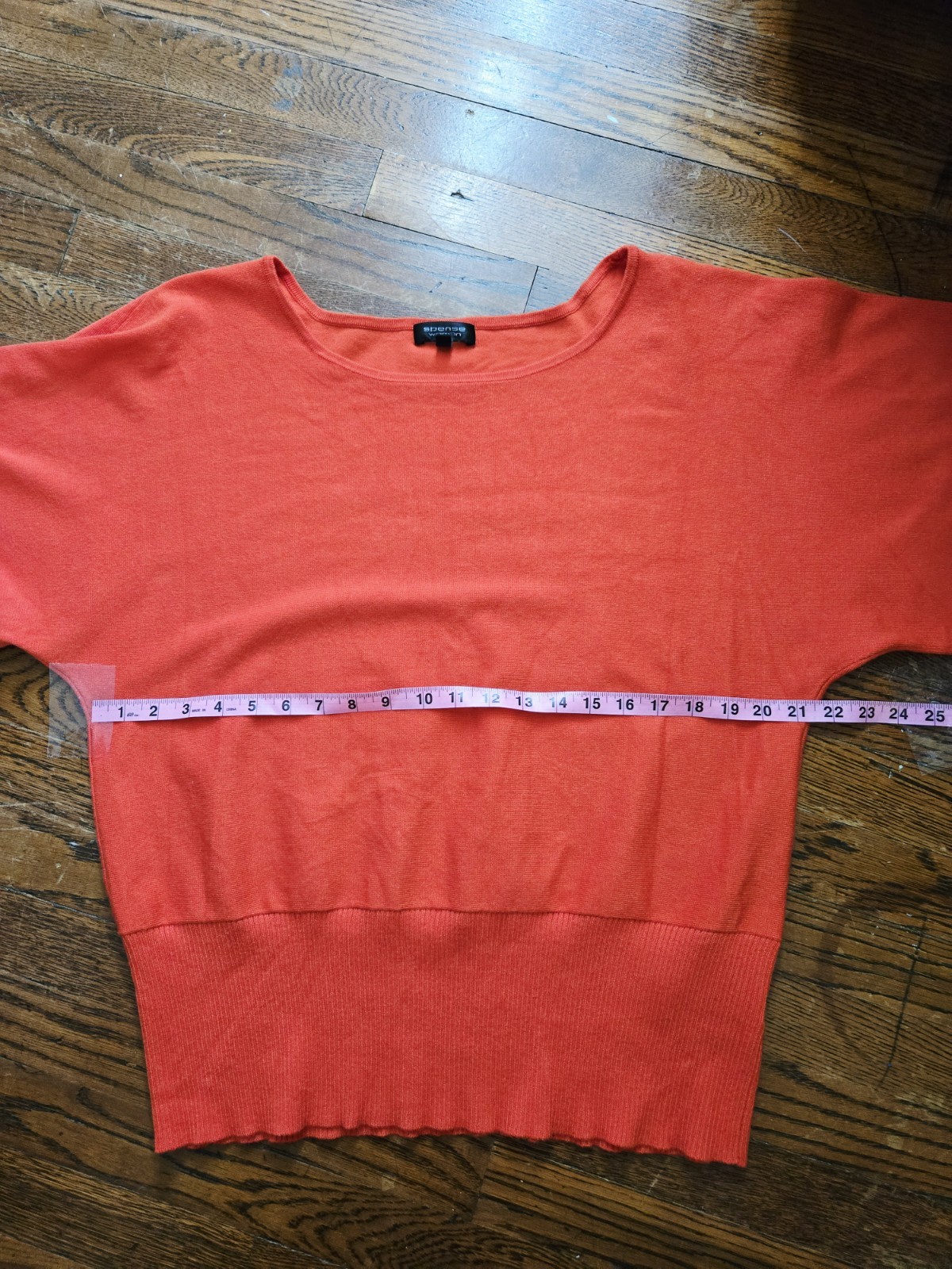 Spense Woman Orange Knit Top Size 1X Dolman Sleeves Ribbed Hem Comfortable