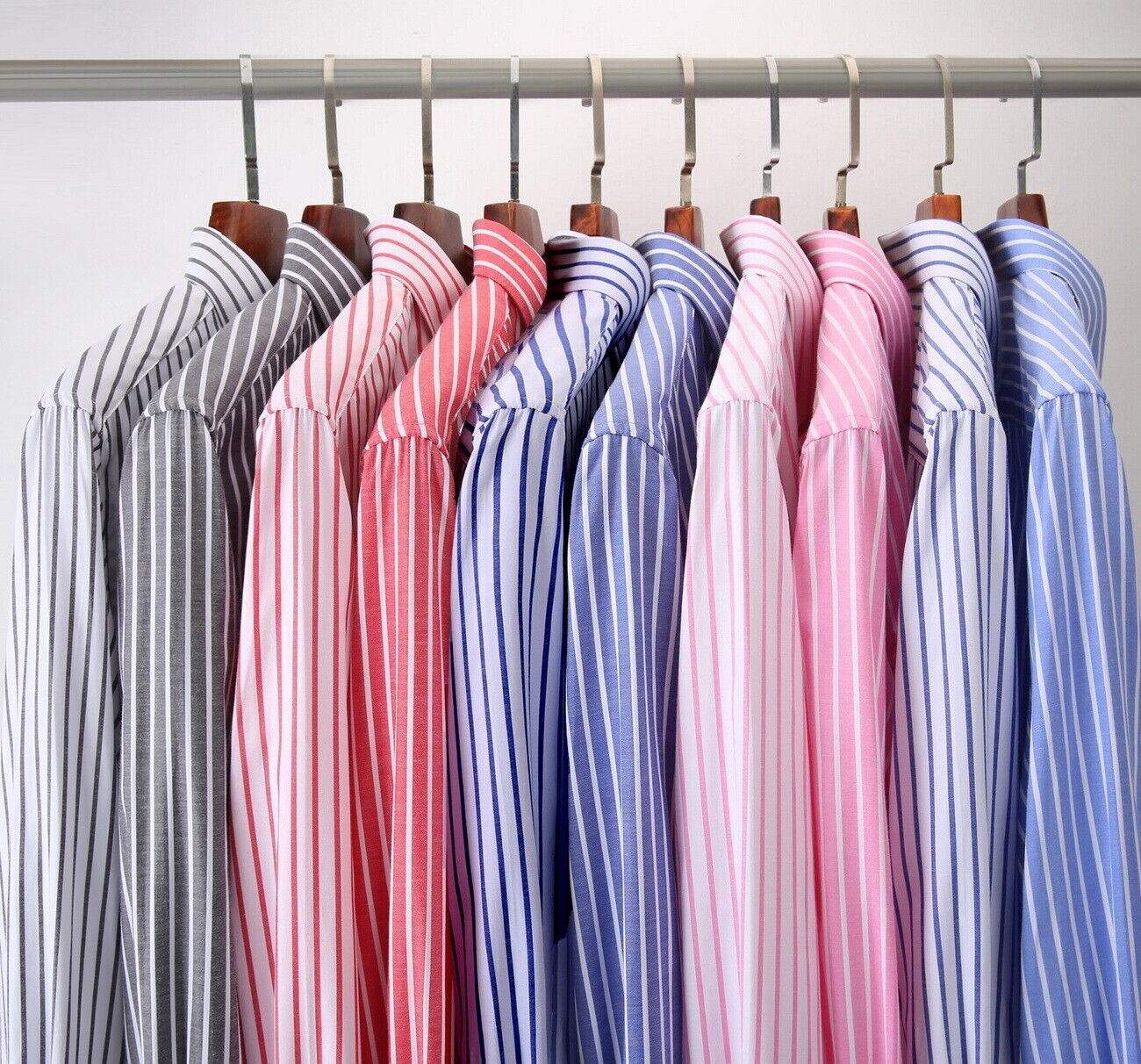 Mens Oxford Stripe Shirt Button Down Collar Office or Casual,Single Long Sleeve