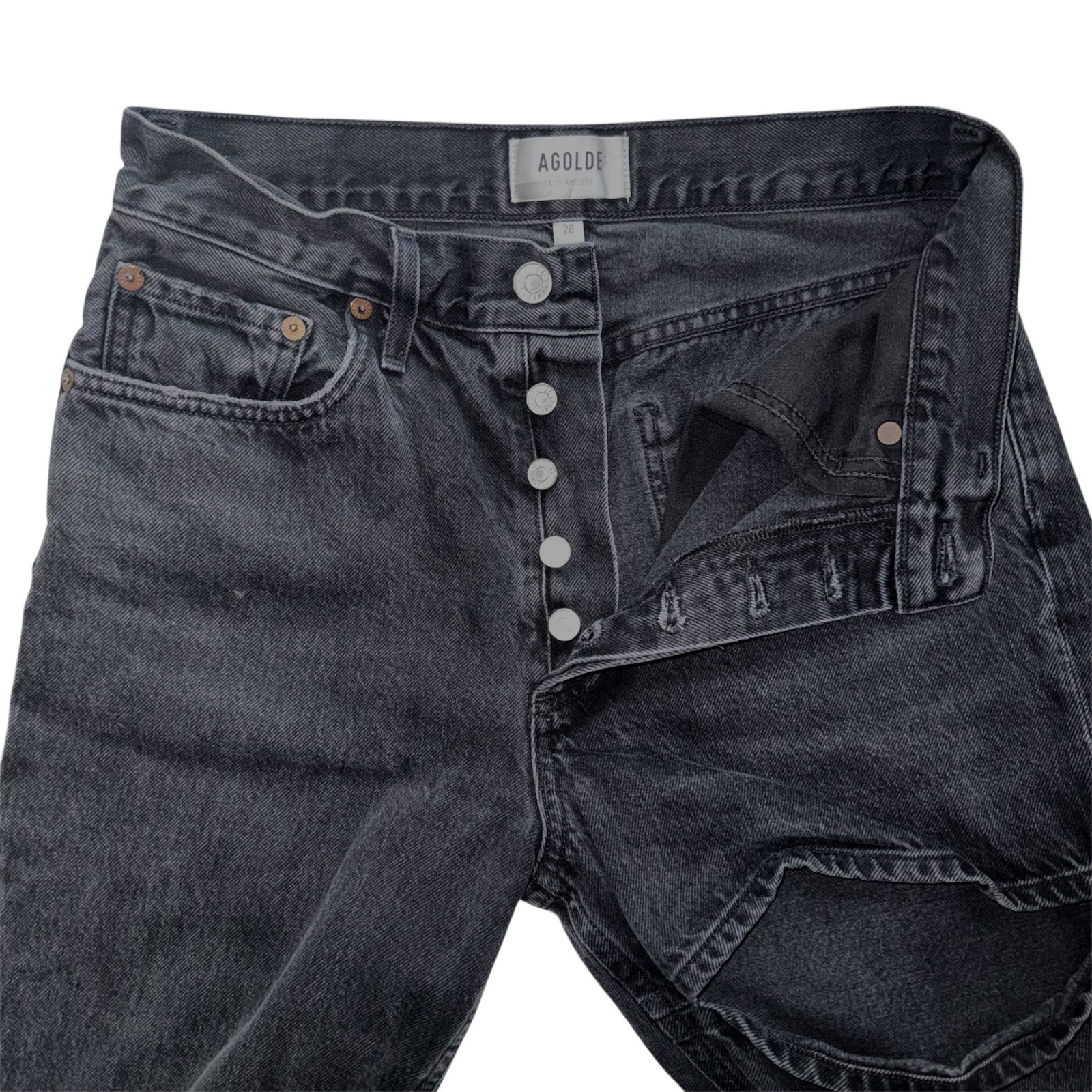 Agolde Lana Slice High Rise Straight Leg Jeans Black Cutout Size 26