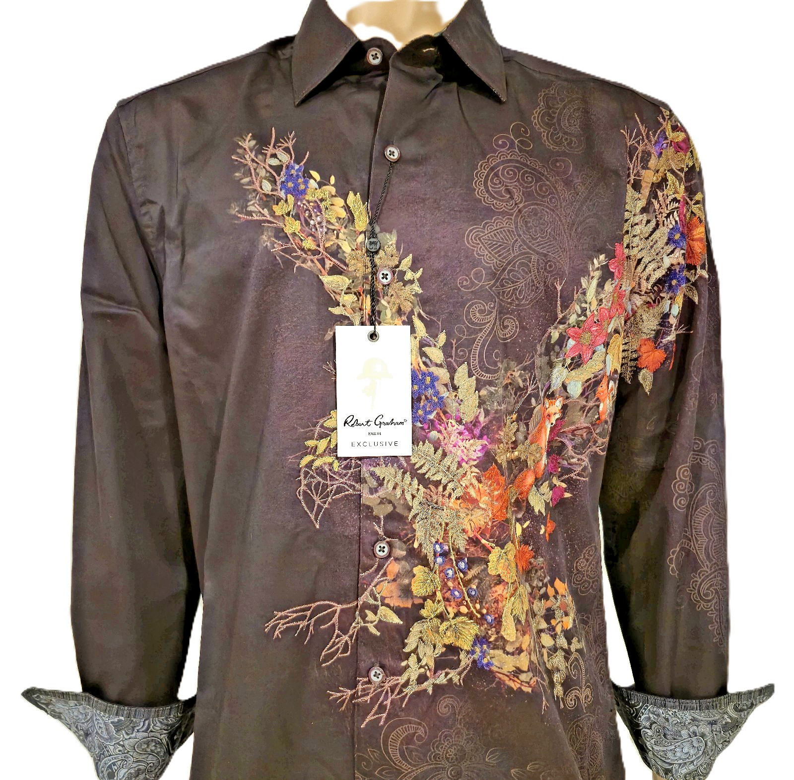 NWT $348 ROBERT GRAHAM AMAIRA 2 EMBROIDERED FRONT EAGLE BERRY COTTON SHIRT M
