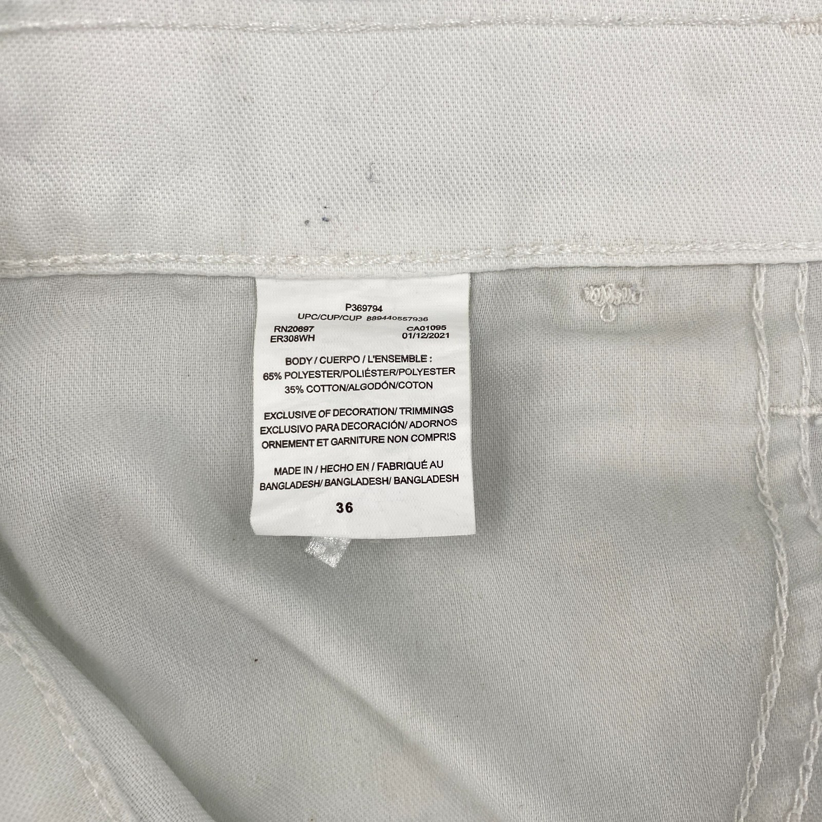 Genuine Dickies Flex Carpenter Shorts Mens 36 White Mid Rise Relaxed Hammer Loop