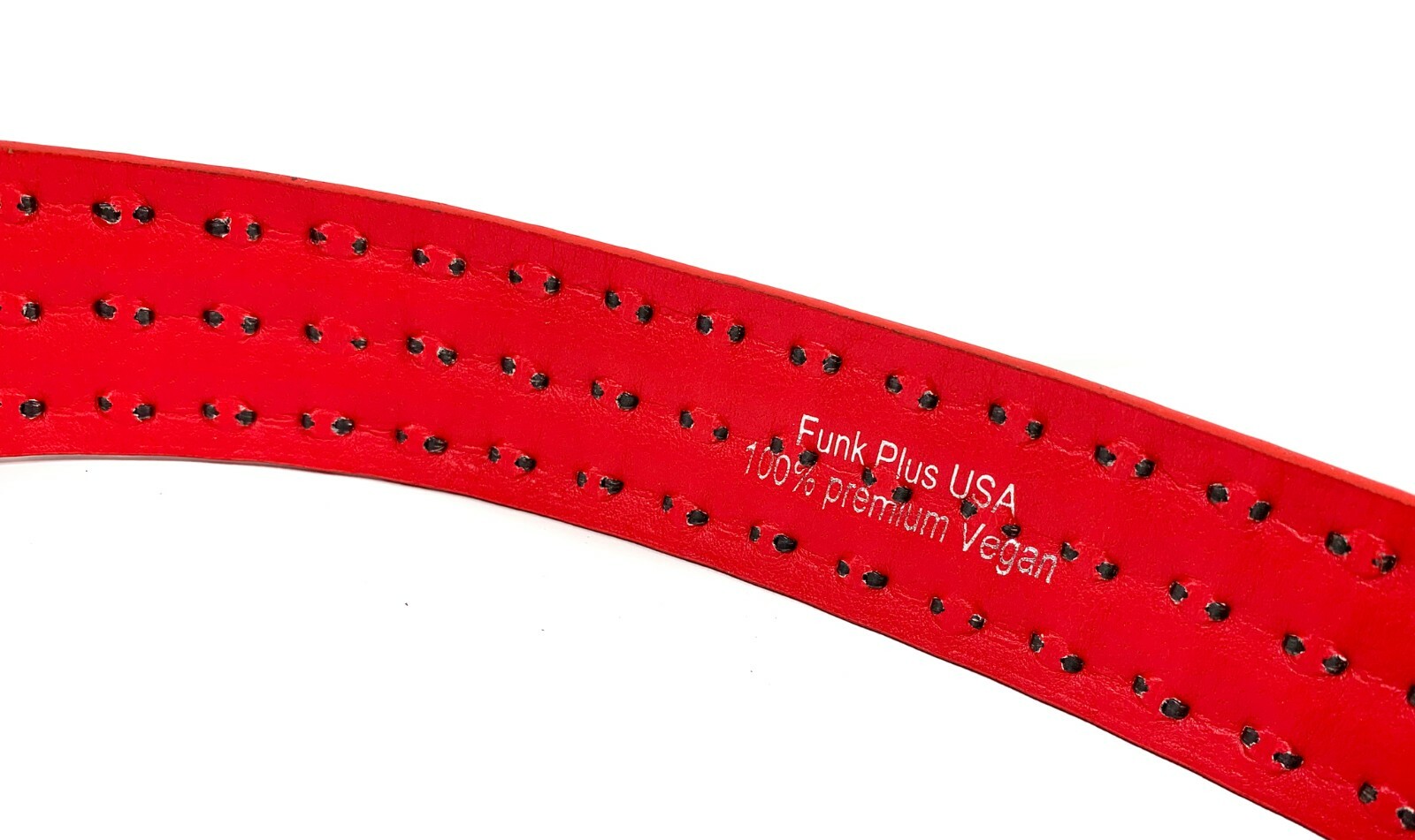 Vegan Red Leather Three Row Black Pyramid Stud Belt Punk Goth Metal Funk Plus