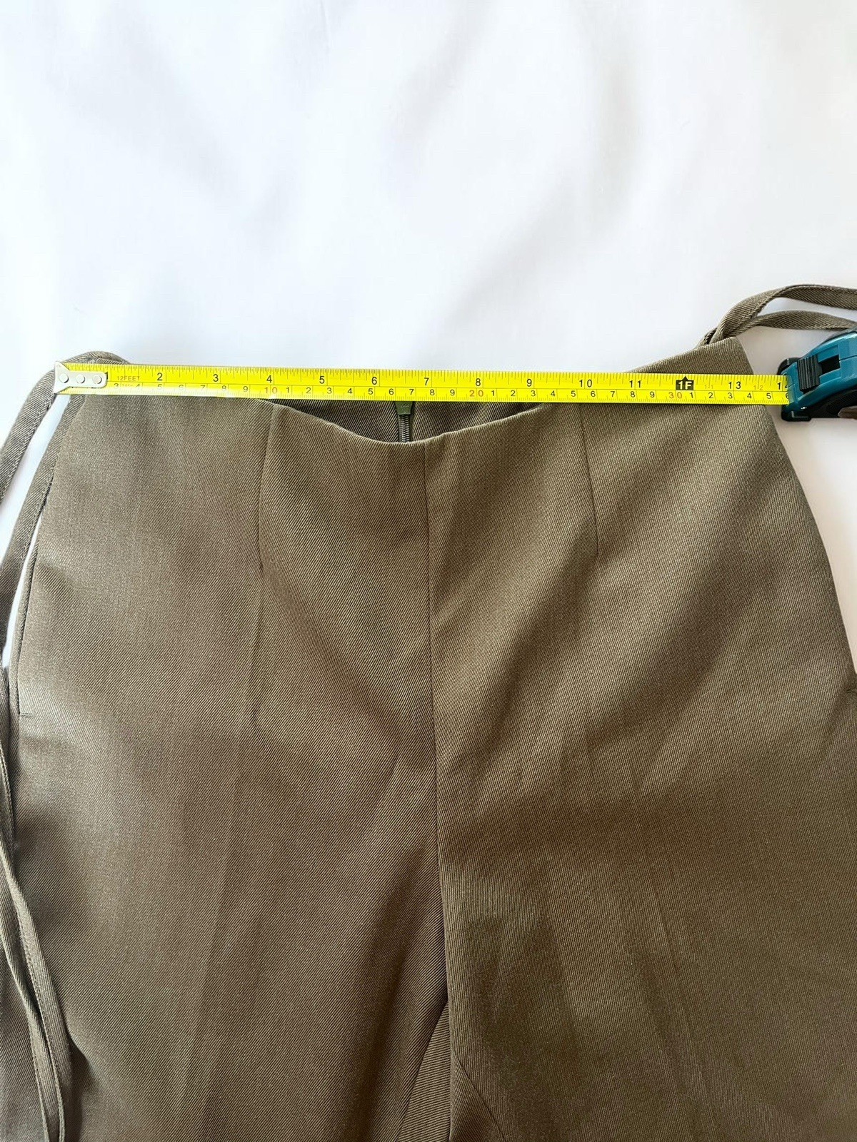 MM6 Maison Margiela Wool Blend Cropped Olive Trousers Sz IT 38 US 2 Tie Details