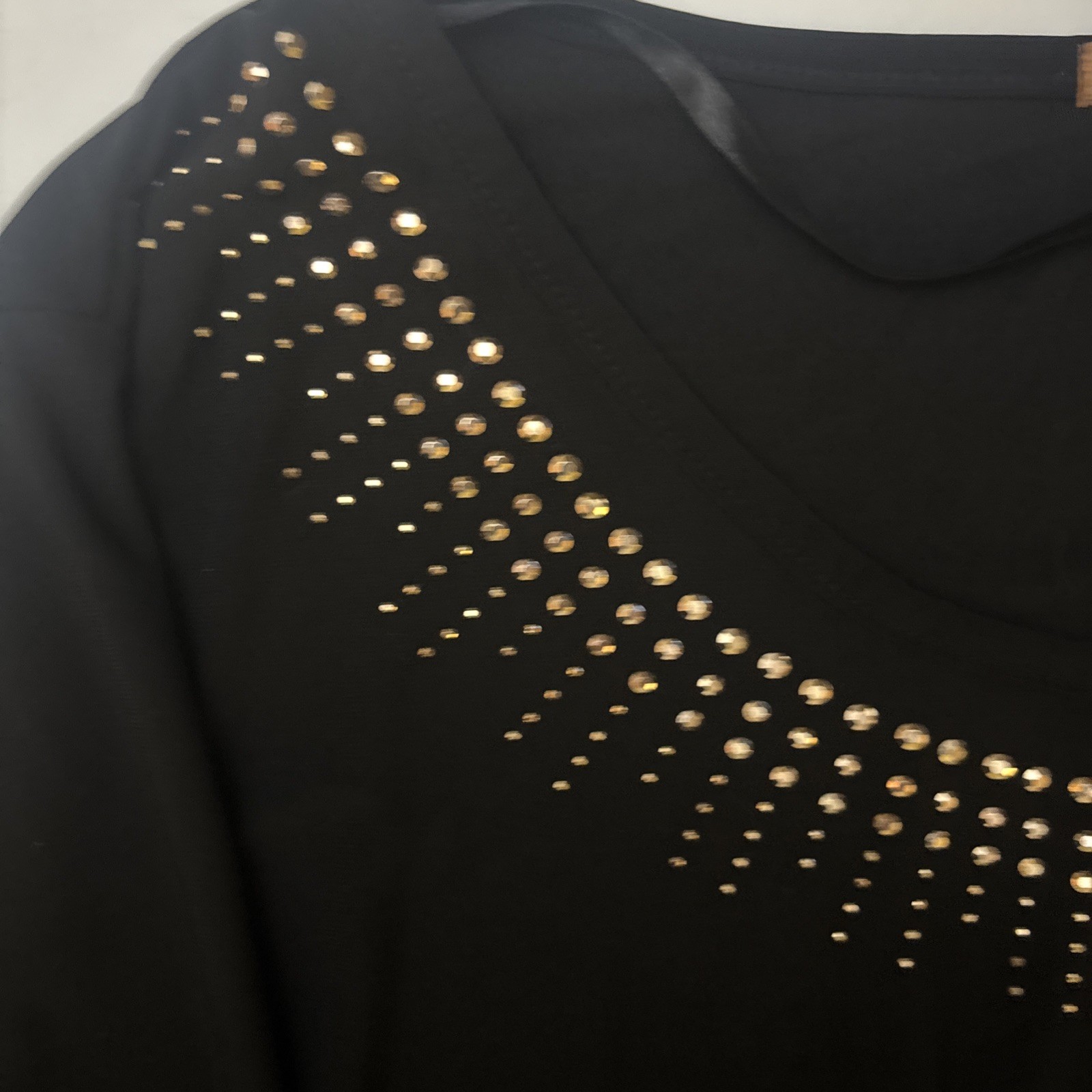 Baldini Womens Black Beaded Neckline 3/4 Sleeve Top Plus Size 3X