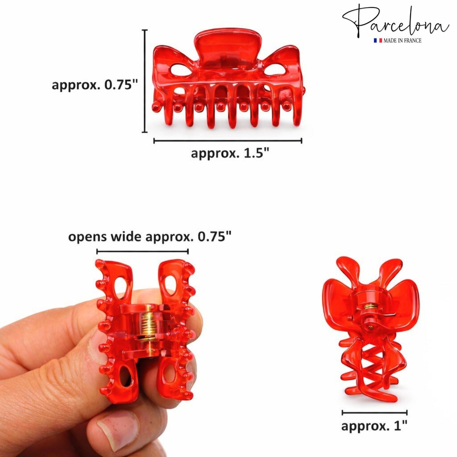 Parcelona French Classic 1.5″ Small Celluloid Set of 3 Hair Claws for Women