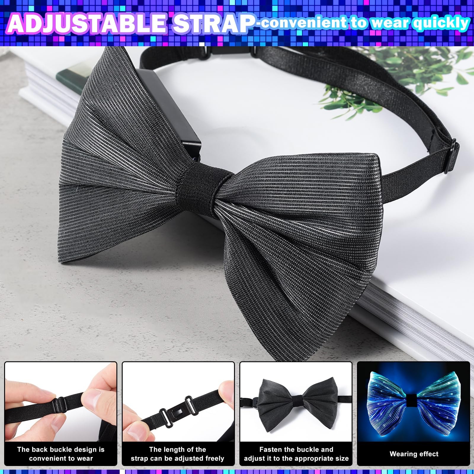 light up bow tie Rechargeable Fiber Optic Bowtie 7 Colors & 5 Modes – Disco, …