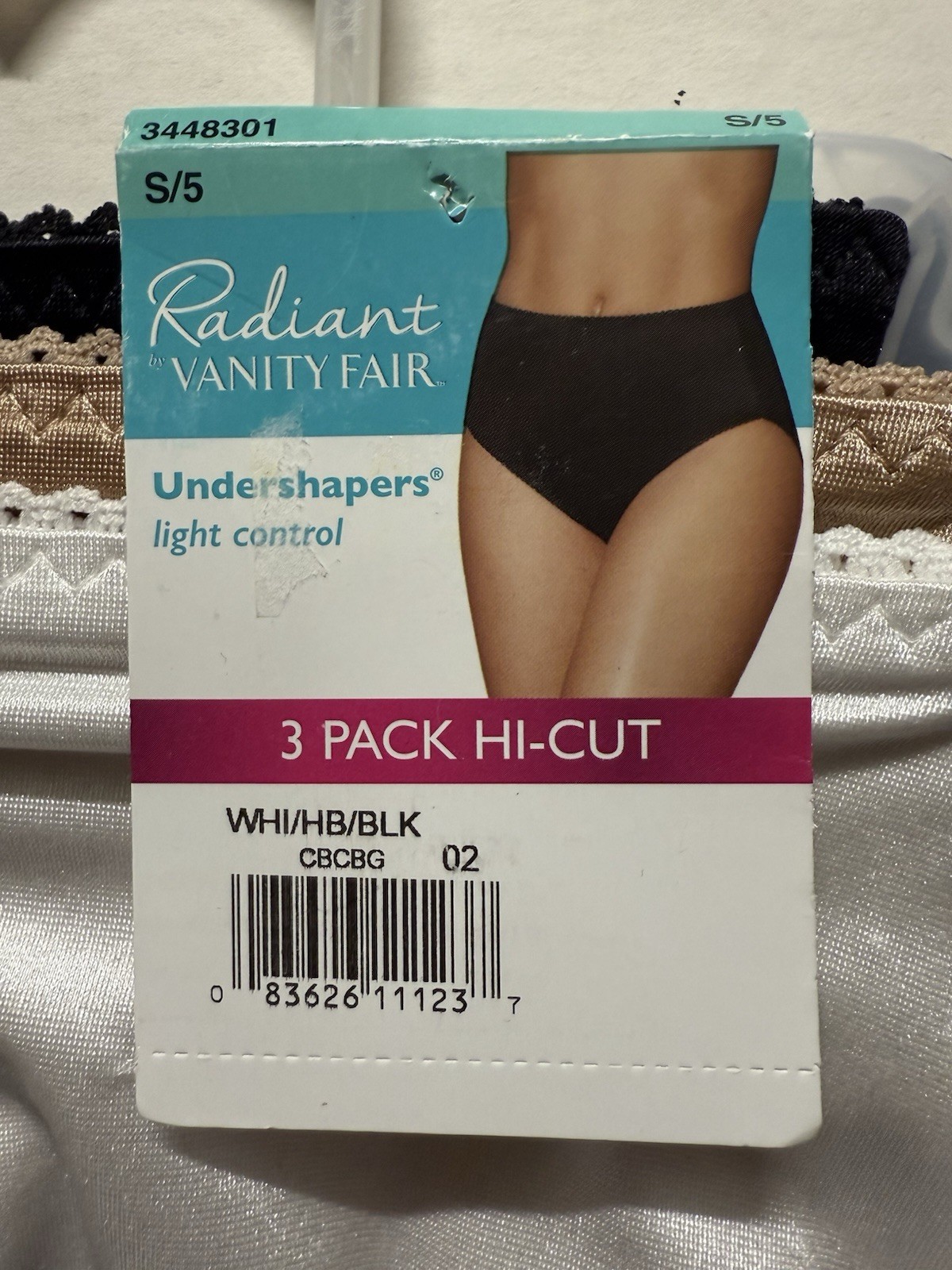 S/5 Vanity Fair Radiant UNDERSHAPERS Hi-Cut 3-Pk White Honey Beige black Small