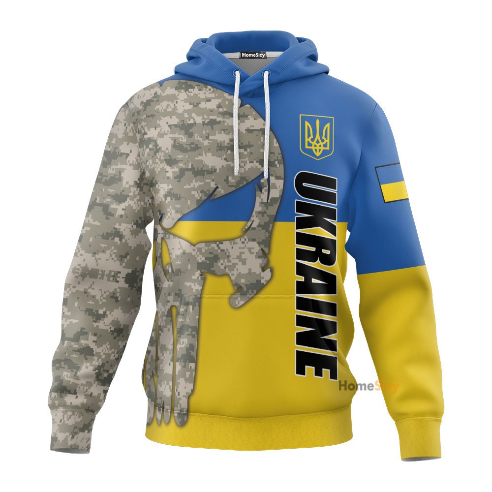 Ukraine Flag Camo Hoodie Support Military I Stand With Ukraine Clothing QT206097