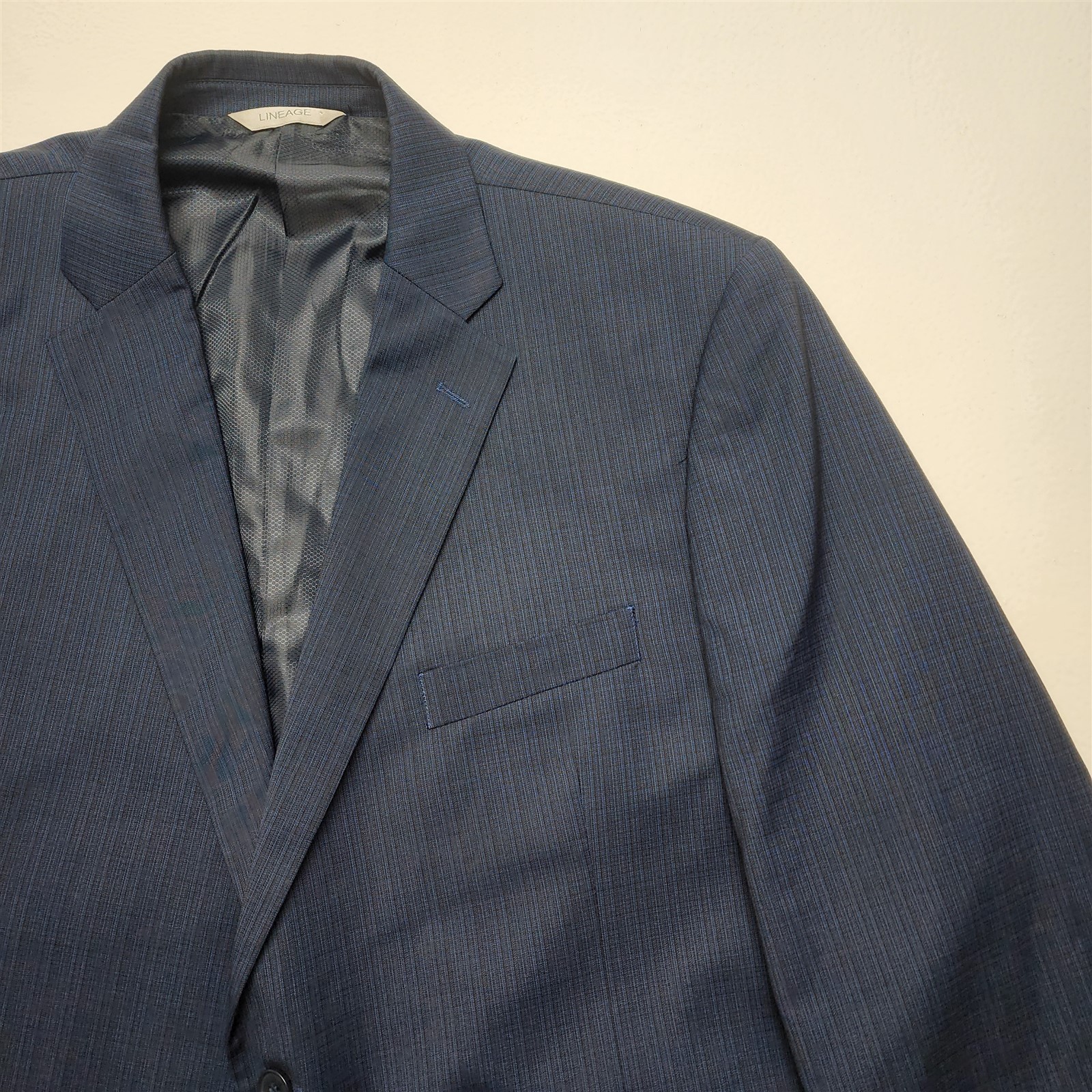 Lineage 50S 46×26 Dark Blue Check 2Btn 2Pc Portly Performance Stretch Mens Suit
