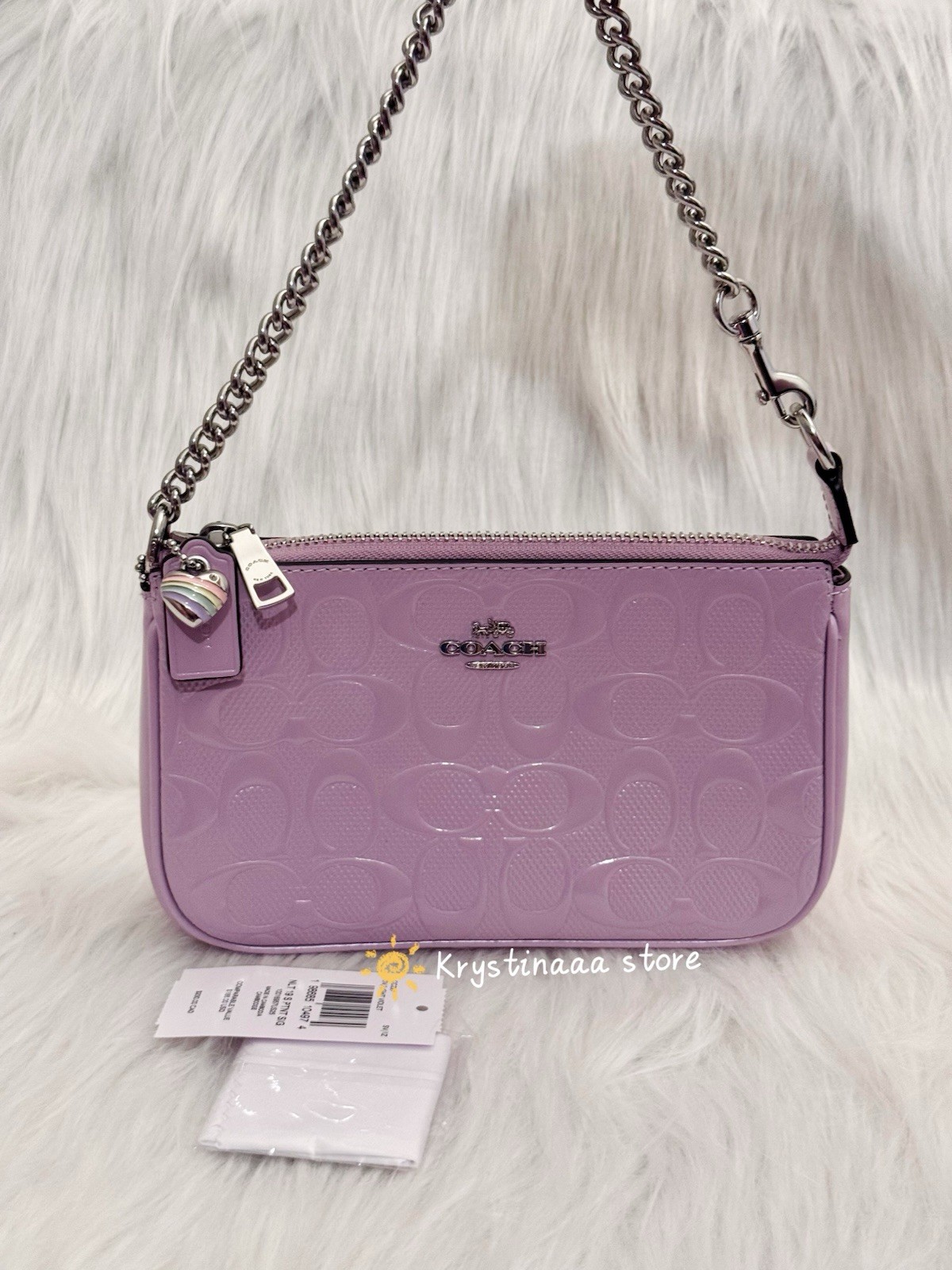 NWT Coach Nolita 19 In Signature Leather With Heart Charm CCZ27 SV/LIGHT VIOLET