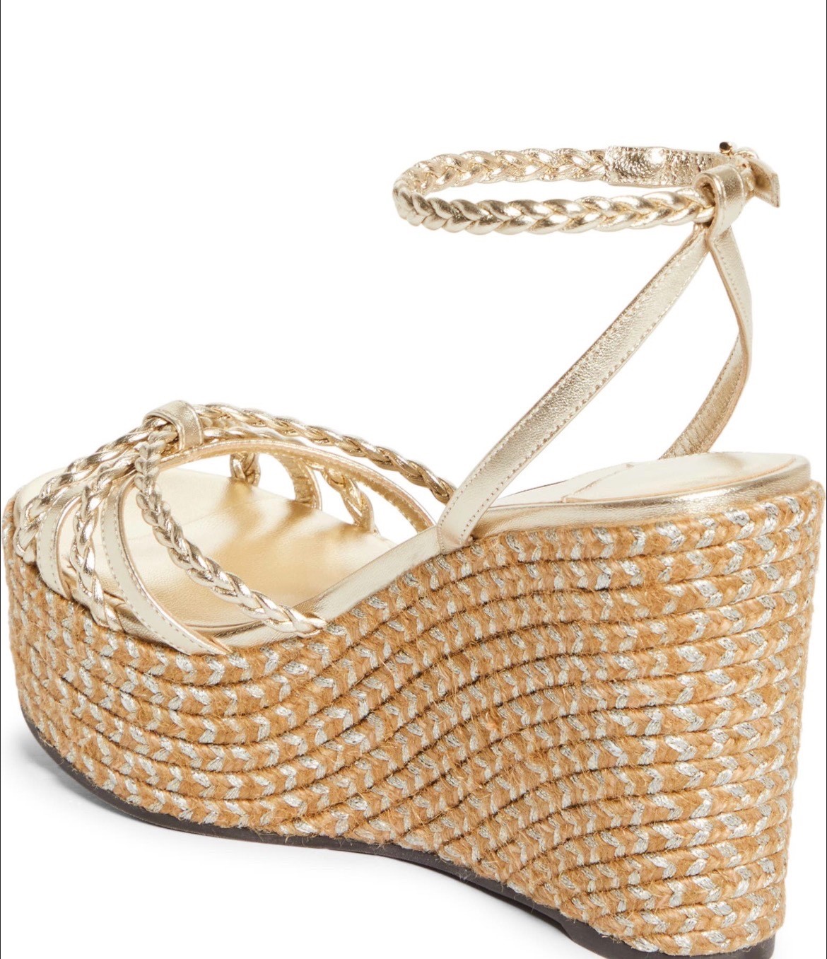 Jimmy Choo Dree 100MM Espadrilles Women US7 EU37 Metallic Soft Gold Wedge Sandal