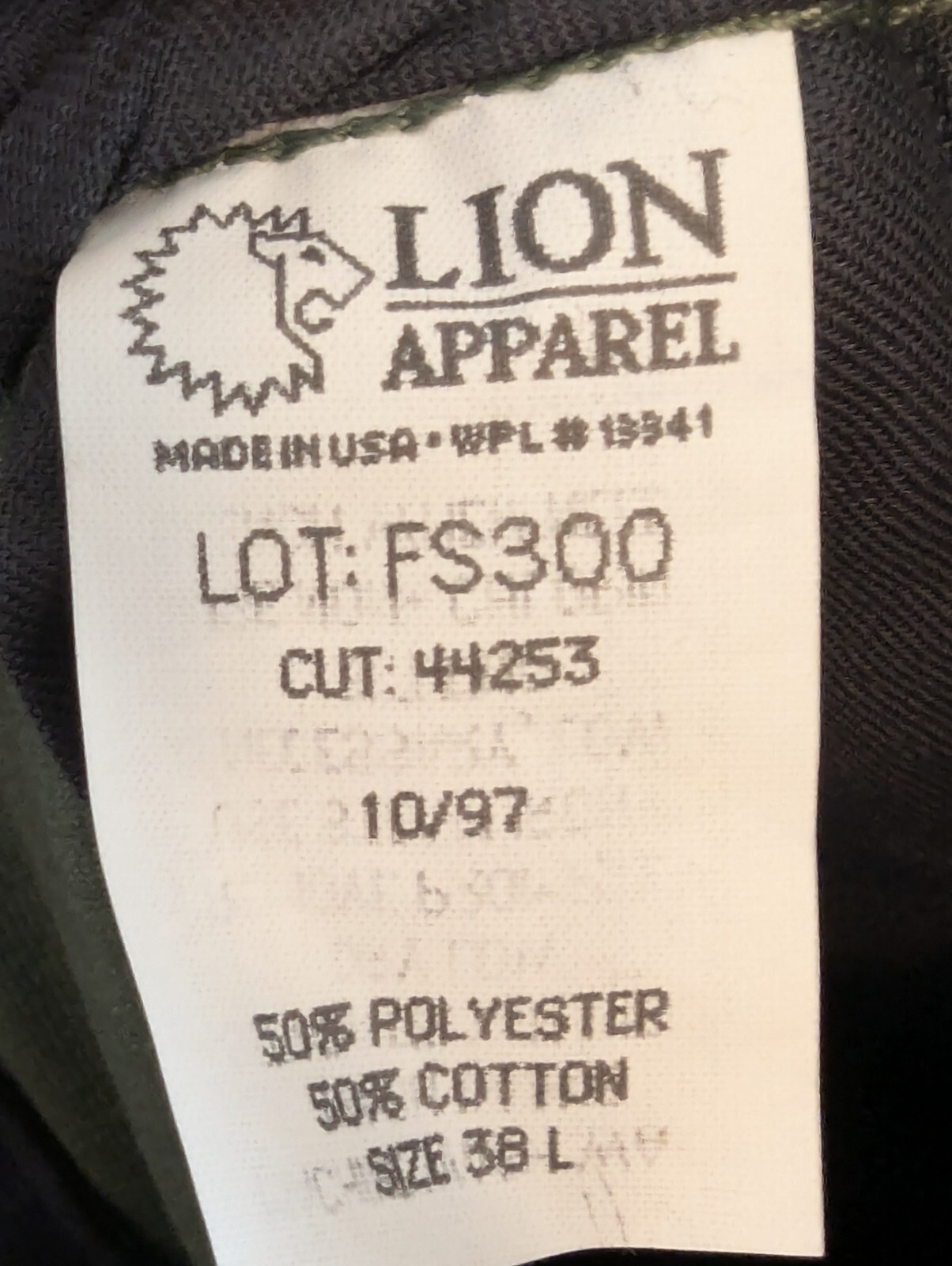 Vtg Lion Apparel Traditional FS300 50/50 Poly/Cotton Men’s 38L Pants Green NOS