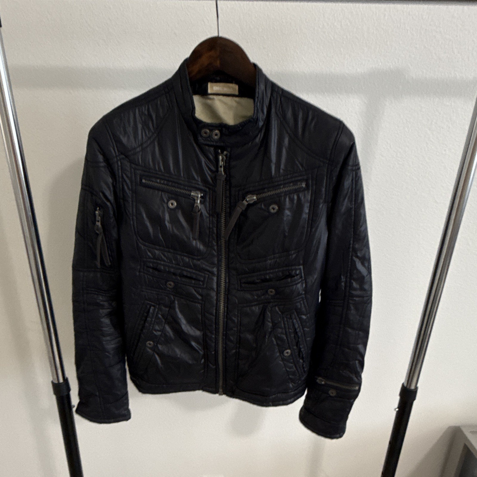Diesel Vintage Black Sun Men’s Black Nylon Biker JacketSize Small