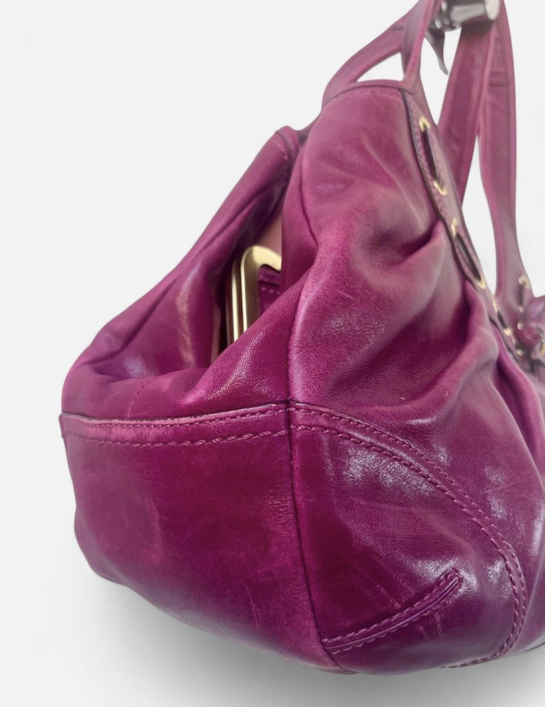 Vintage COACH Ergo Pleated Kisslock Magenta Leather Bag Authentic