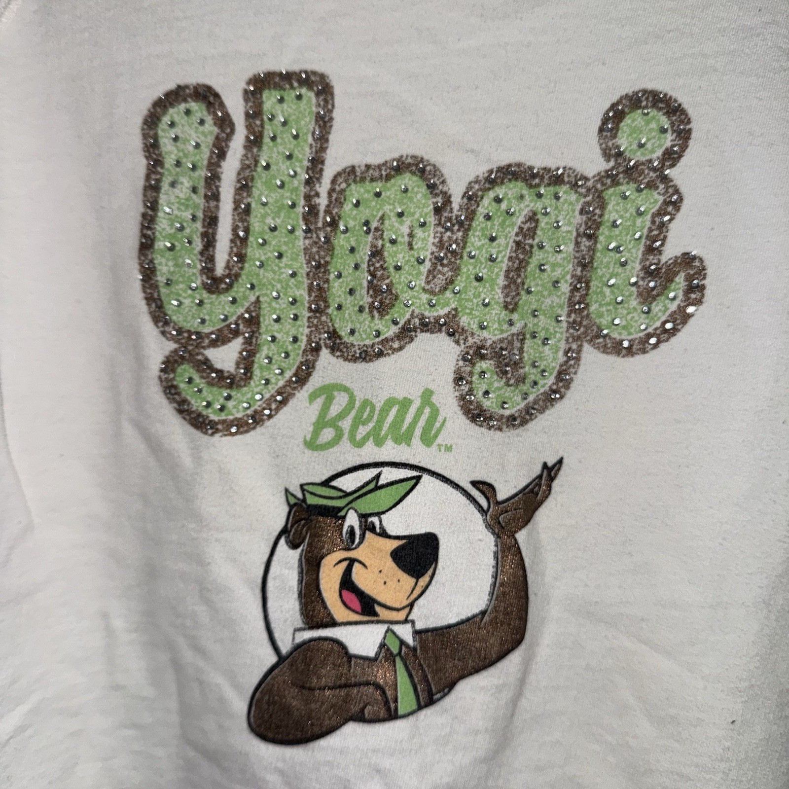 Vintage Yogi Bear Sweatshirt Hanna Barbera S/M Y2K Bedazzled Rhinestone READ