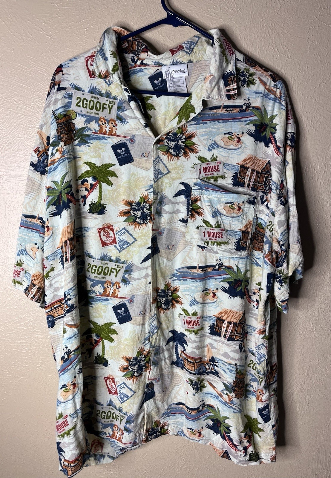 Disneyland Resort Men’s Hawaiian Mickey Mouse And Goofy Shirt