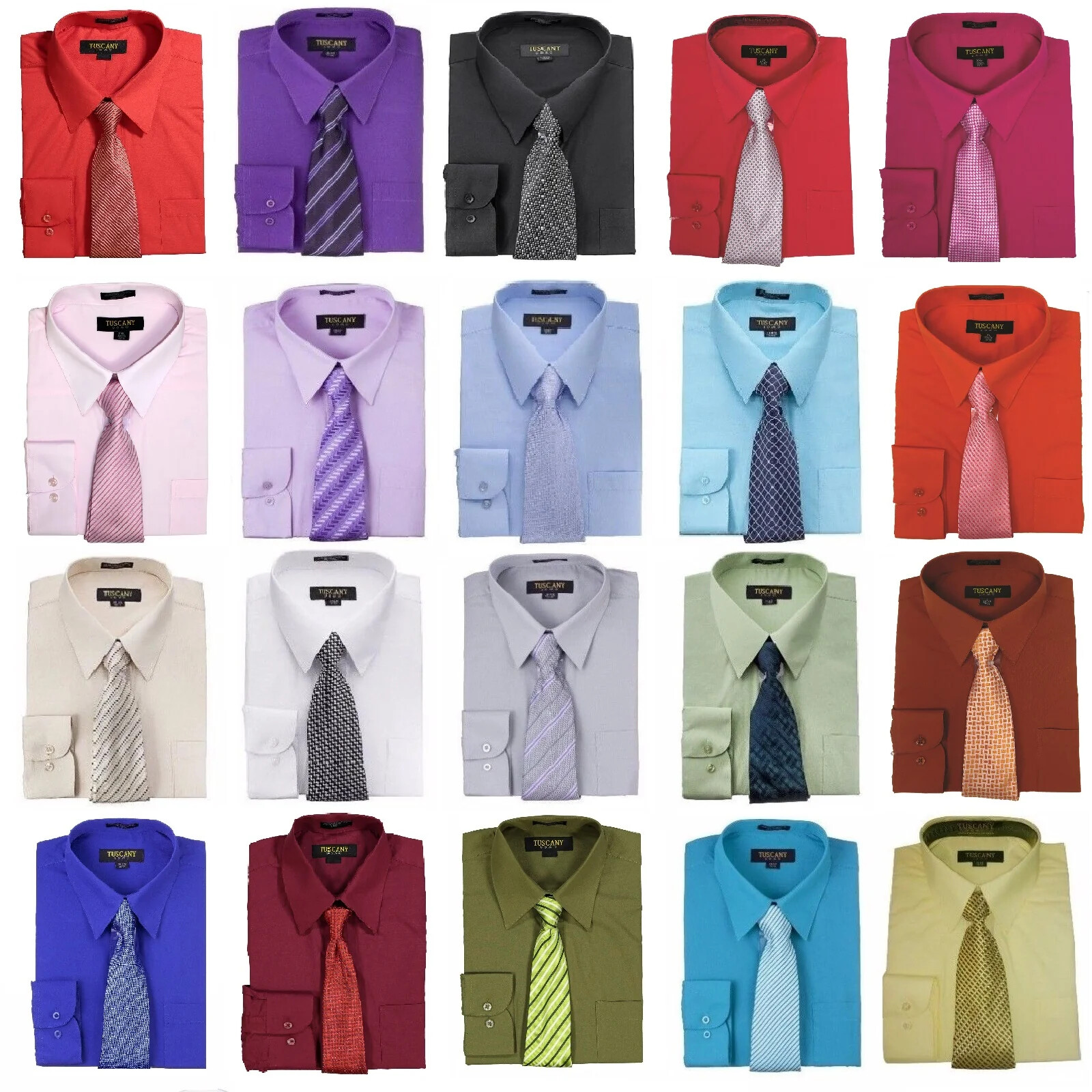 Men’s Dress Cotton-Blend Shirts W/ Matching (Random design) Tie Set – OLIVE