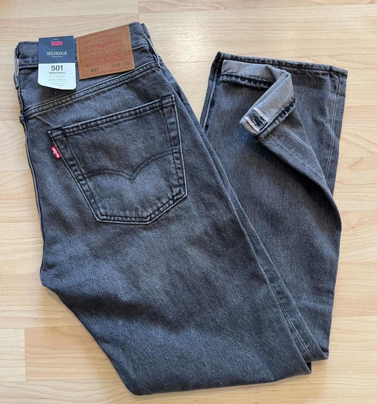 Levi’s 501 Selvedge Original Straight Leg Jeans Men’s 32×30 Gray Big E NWT $148