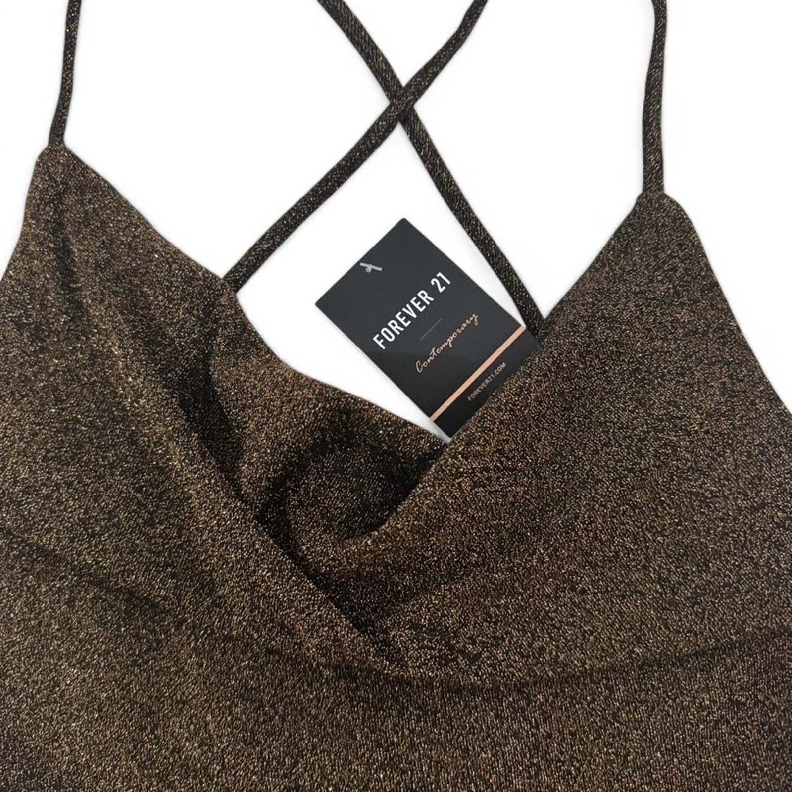 Forever 21 Contemporary Metallic Bodysuit Women Large Black Bronze Shimmer NWT
