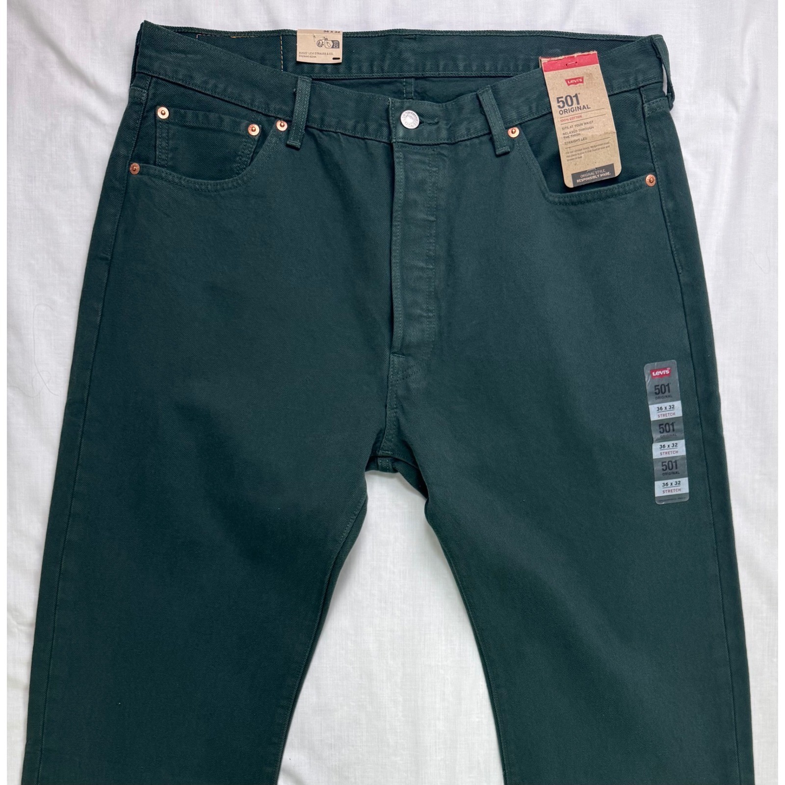 Levis 501 Original Mens Straight Leg Jeans Green denim button fly 36×32
