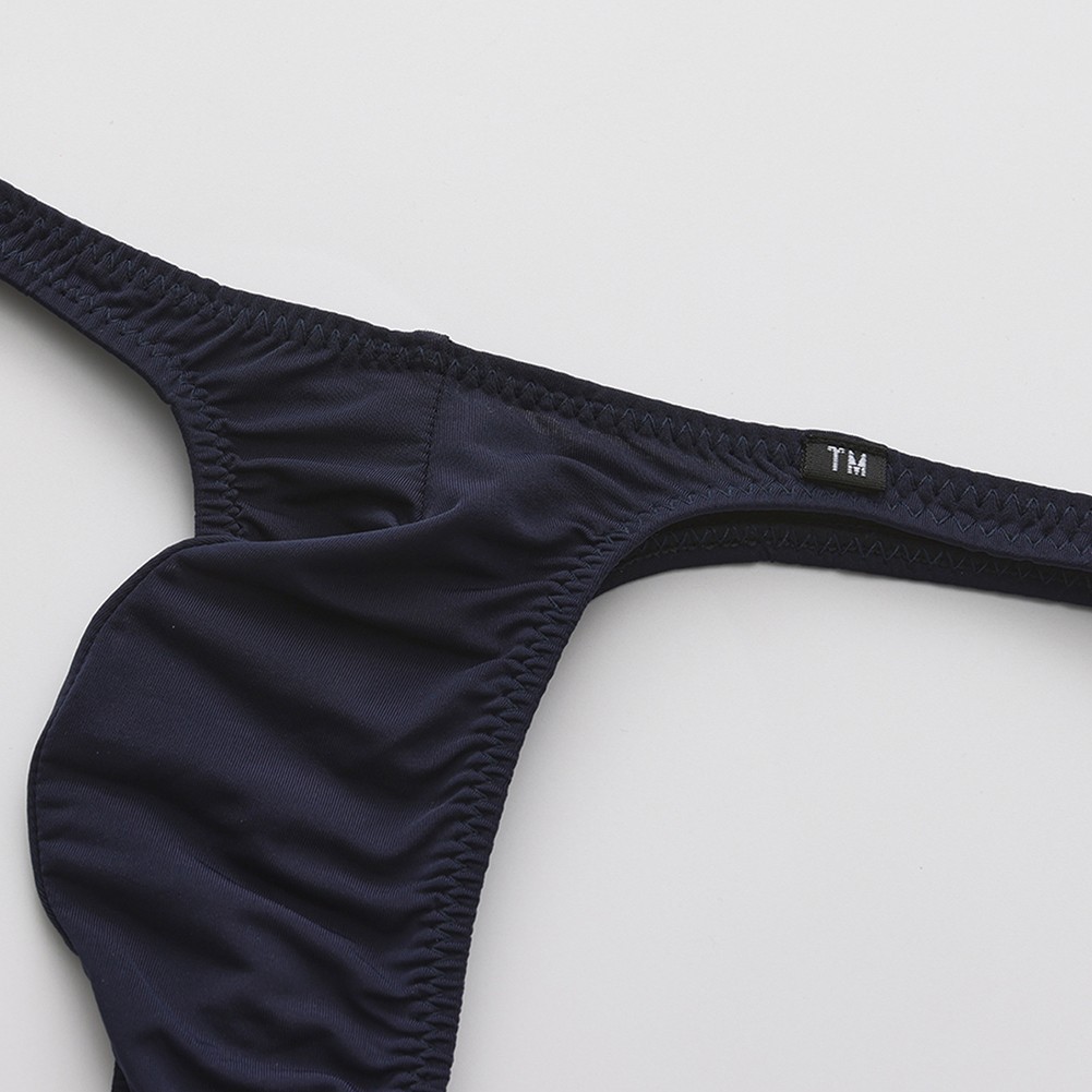 Men Ice Silk Low Rise Gstring Thong Underwear with Bulge Pouch for Men