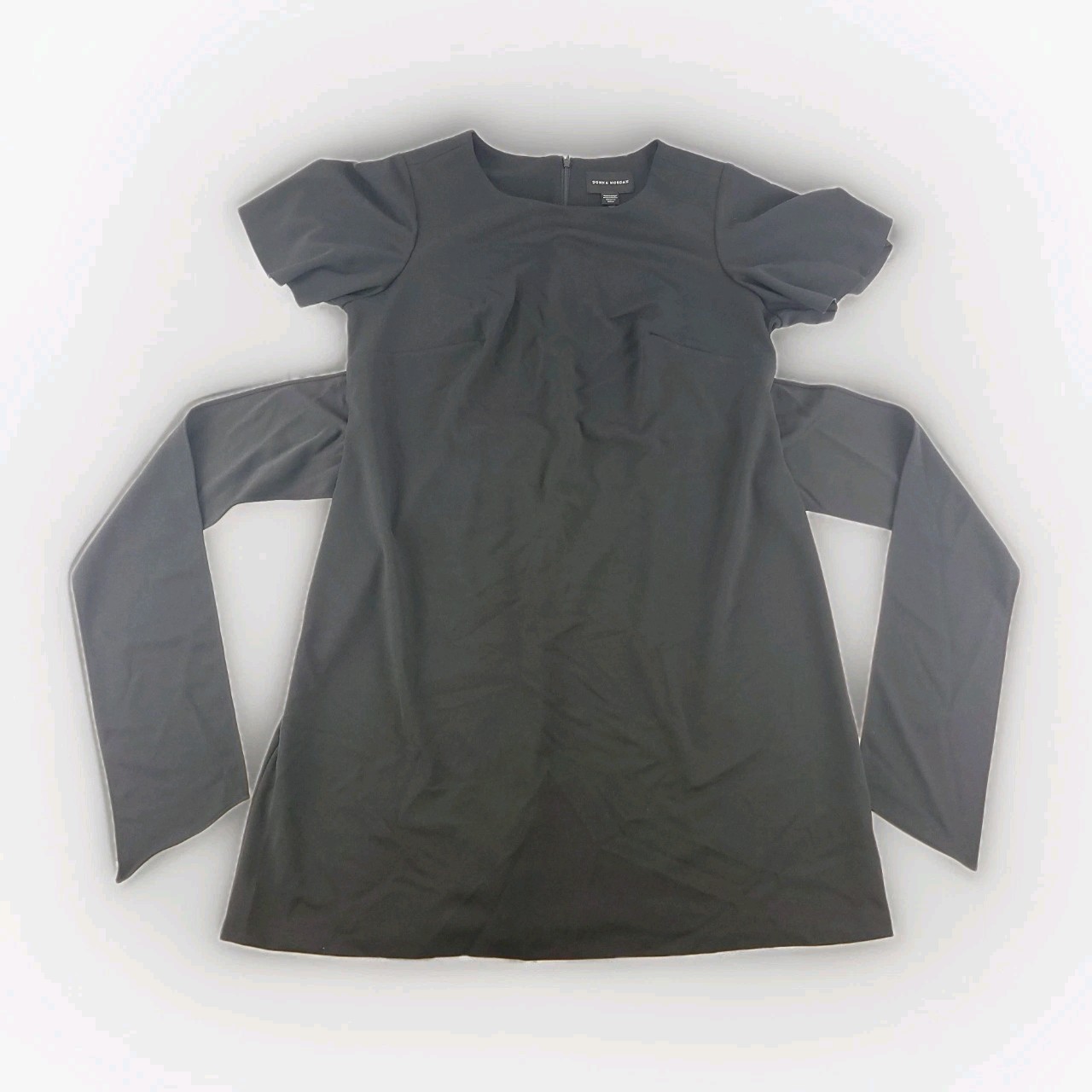 Donna Morgan Black Sheath Dress Sz 14W Short Sleeve Belted Stretch RN 58142