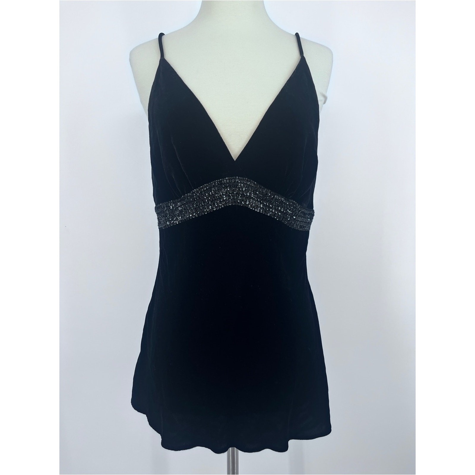 Express Y2K Velvet Sequin Fairy Cami Top Large Black Babydoll Whimsigoth Grunge