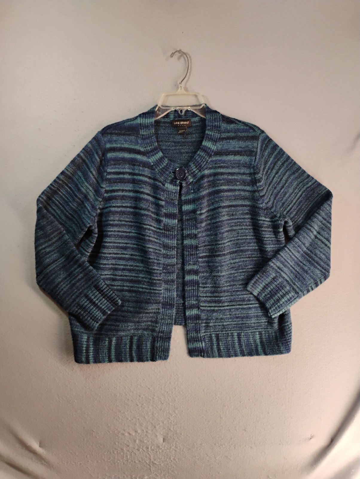 Lane Bryant Womens Sweater f18 20W Teal Blue Striped Long Sleeve Knit Cardigan
