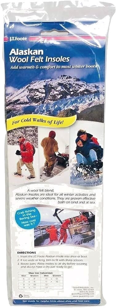 J.T Foote Alaskan Winter Wool Felt insoles 1 Pair – Pick Sizes From 7 – 13