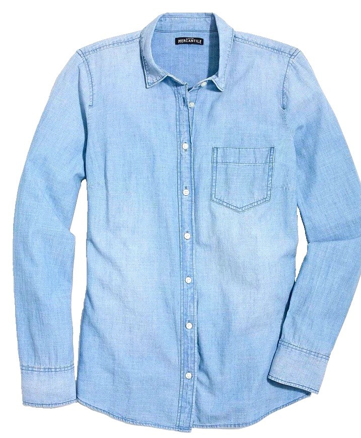 J.CREW Factory Blue Solid Cotton Point Collar Button-Up Shirt Long Sleeve L