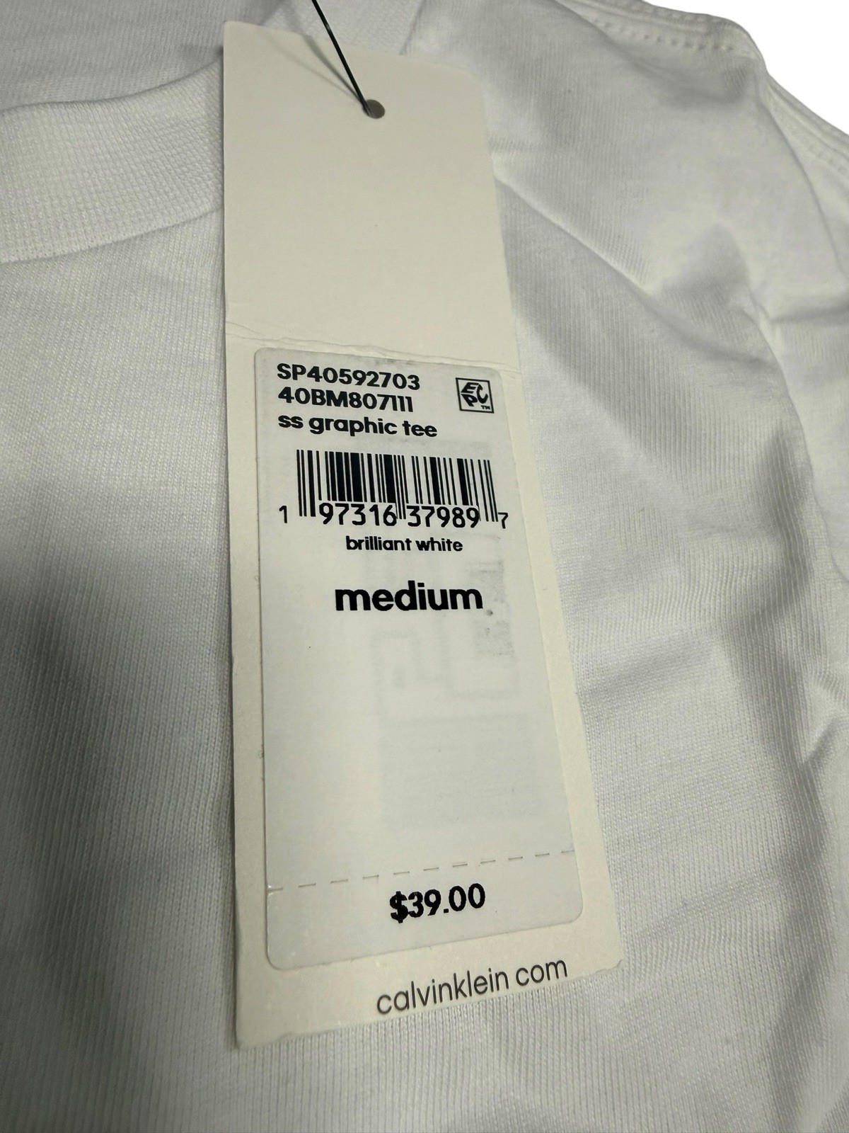 Calvin Klein Brilliant White & Logo Size M Crew Neck Graphic Tee *NEW w/ TAGS
