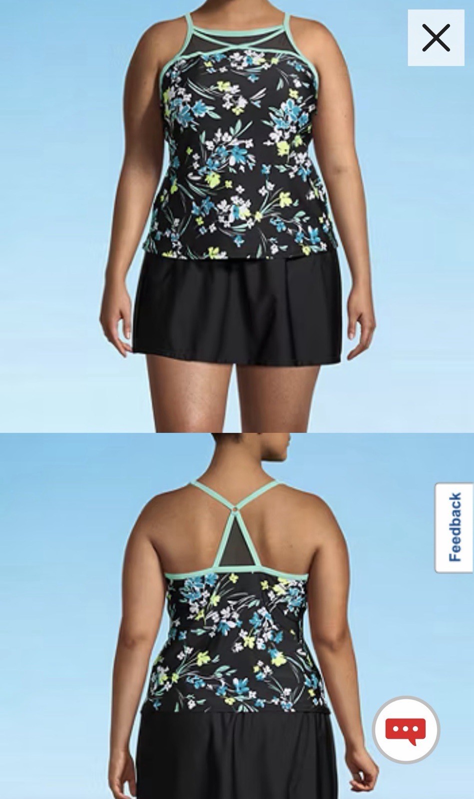 ZeroXposur Tankini Swim Top XS (6) UPF 30+ Quick Dry Floral Black Halter
