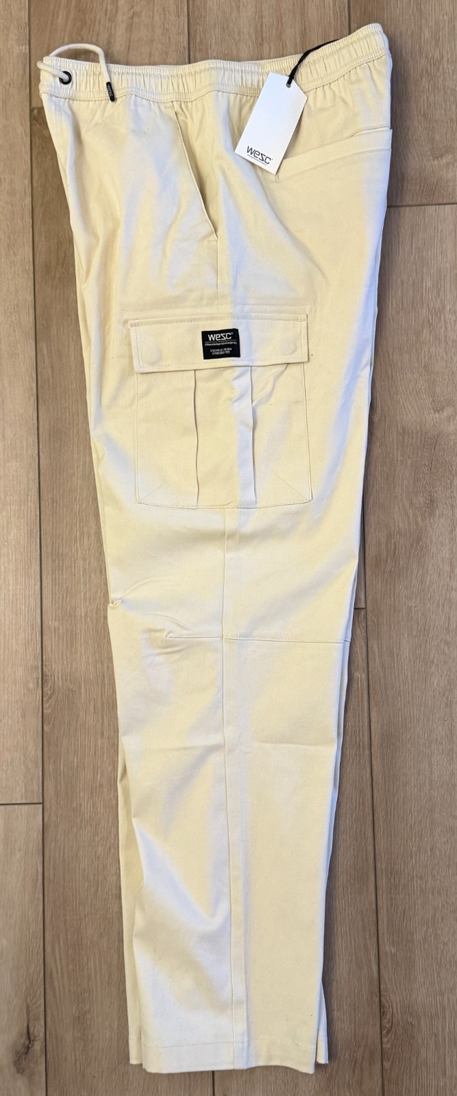 WeSC Open Bottom Cargo Pants Unisex Chino Style-Men M/Women L-Pale Yellow-NWT