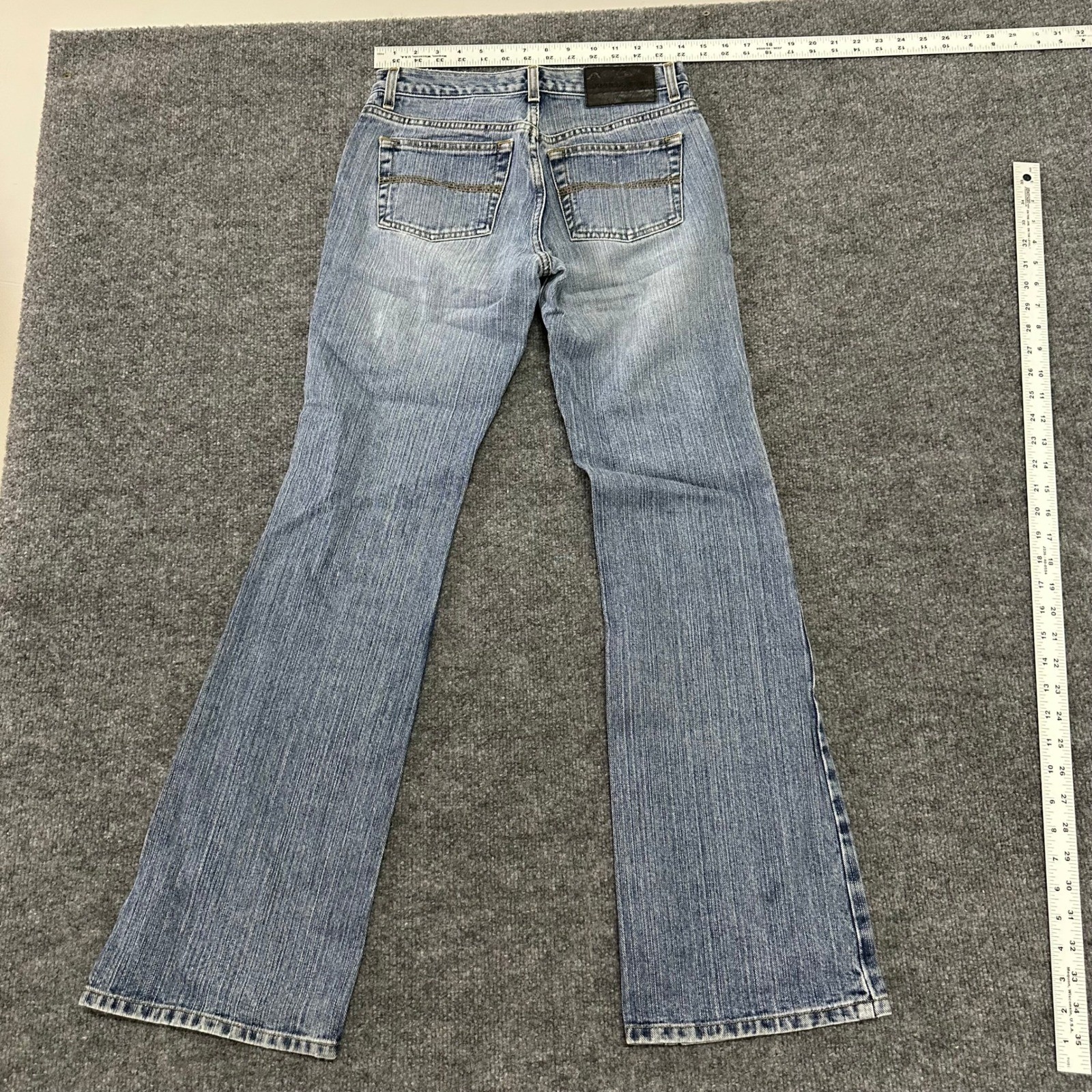 Express Jeans Womens Size 1/2 L Blue Low Rise Flare Cotton Denim Medium Wash Y2K