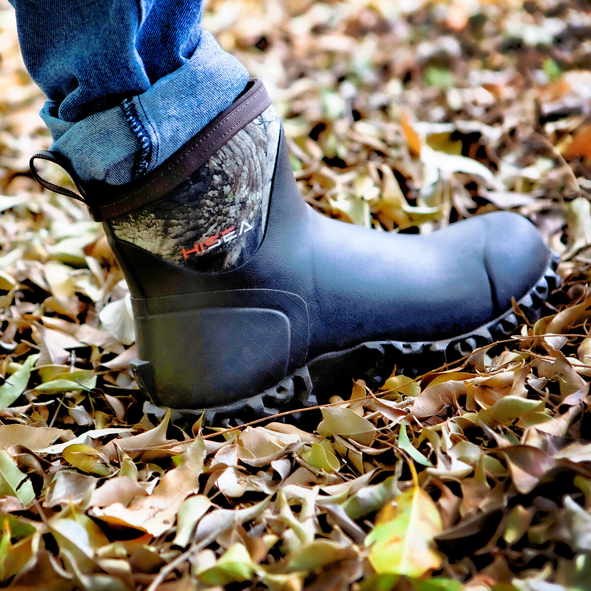 HISEA Men Ankle Rain Boots Neoprene Rubber Waterproof Non-Slip Outdoor Work Boot