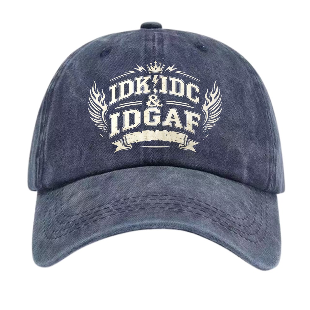 Funny Sarcastic IDK IDC IDGAF Dad Hat Retro Distressed Adjustable Baseball Cap